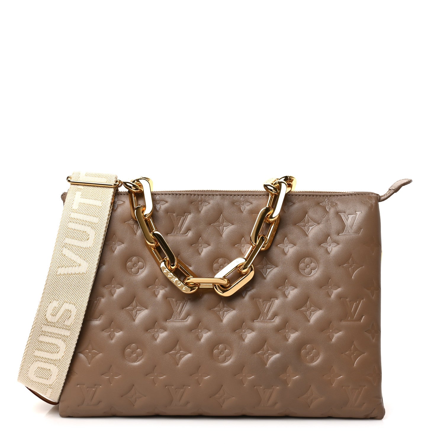 Louis Vuitton Lambskin Embossed Monogram Coussin MM Taupe 1340807