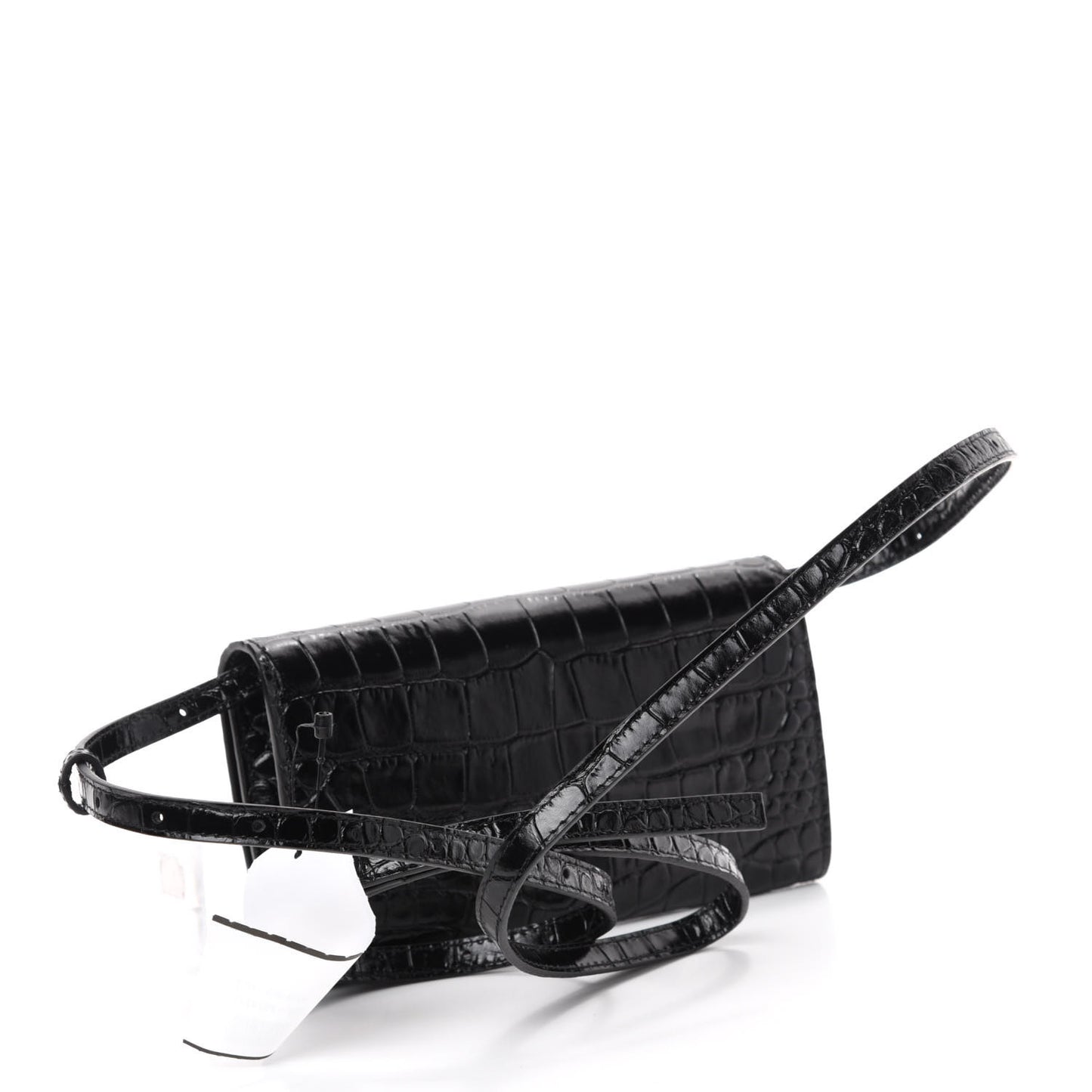 Calfskin Crocodile Embossed Touch Phone Holder With Strap Black