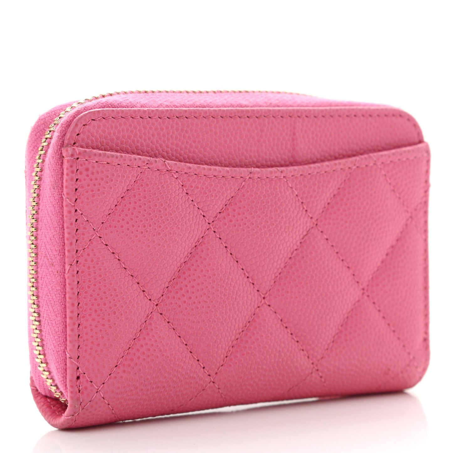 Caviar Quilted Zip Coin Purse Pink