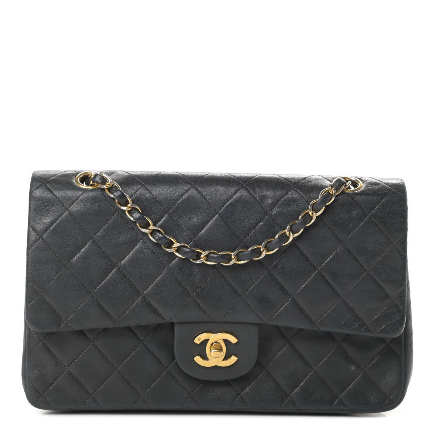 Lambskin Quilted Medium Double Flap Black