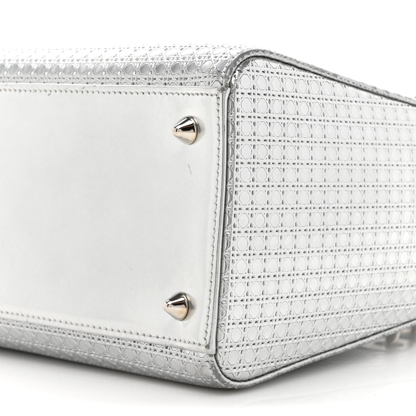 Metallic Patent Micro-Cannage Medium Lady Dior Silver