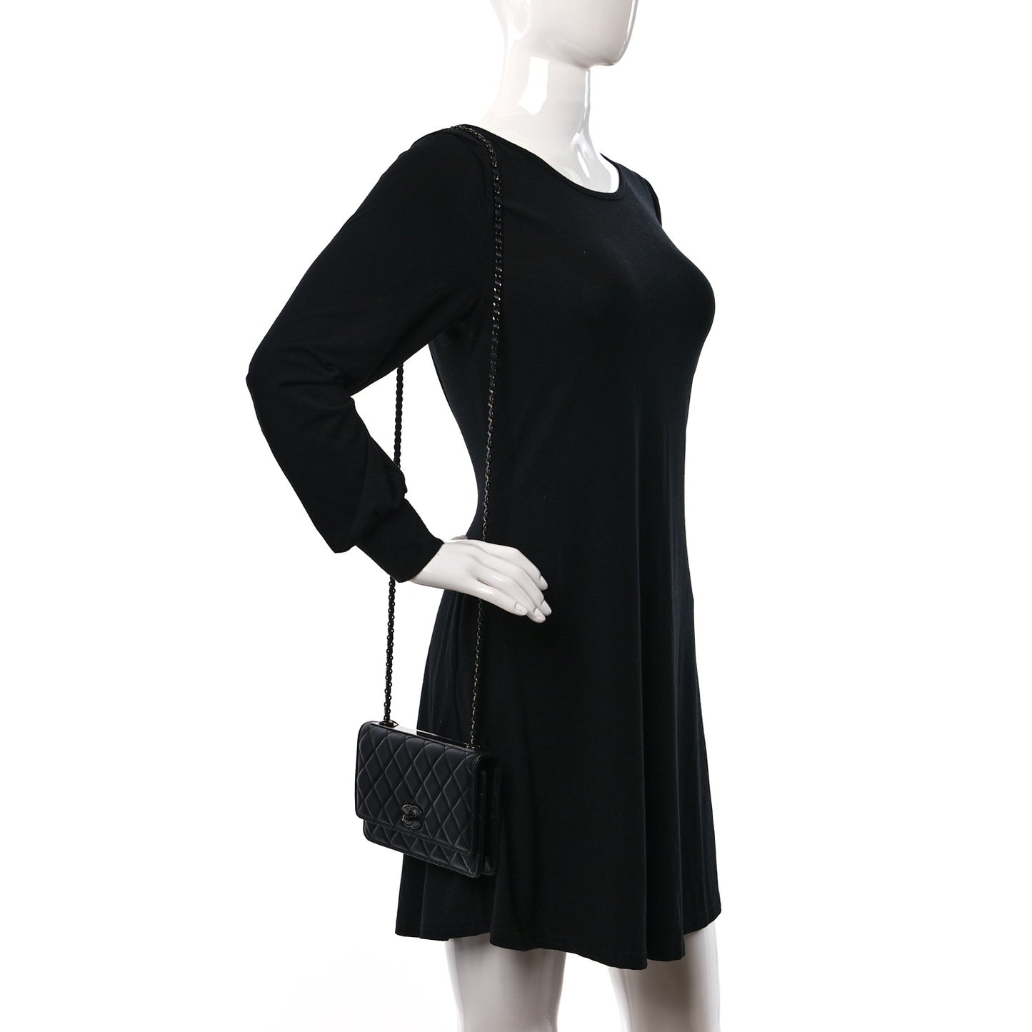Lambskin Quilted Trendy CC Wallet On Chain WOC So Black