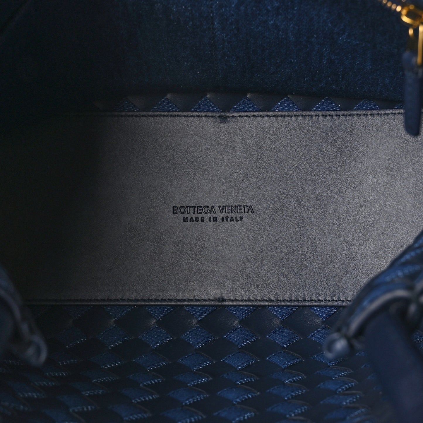 Nappa Intrecciato Denim Medium Andiamo Shoulder Bag Abyss Indigo