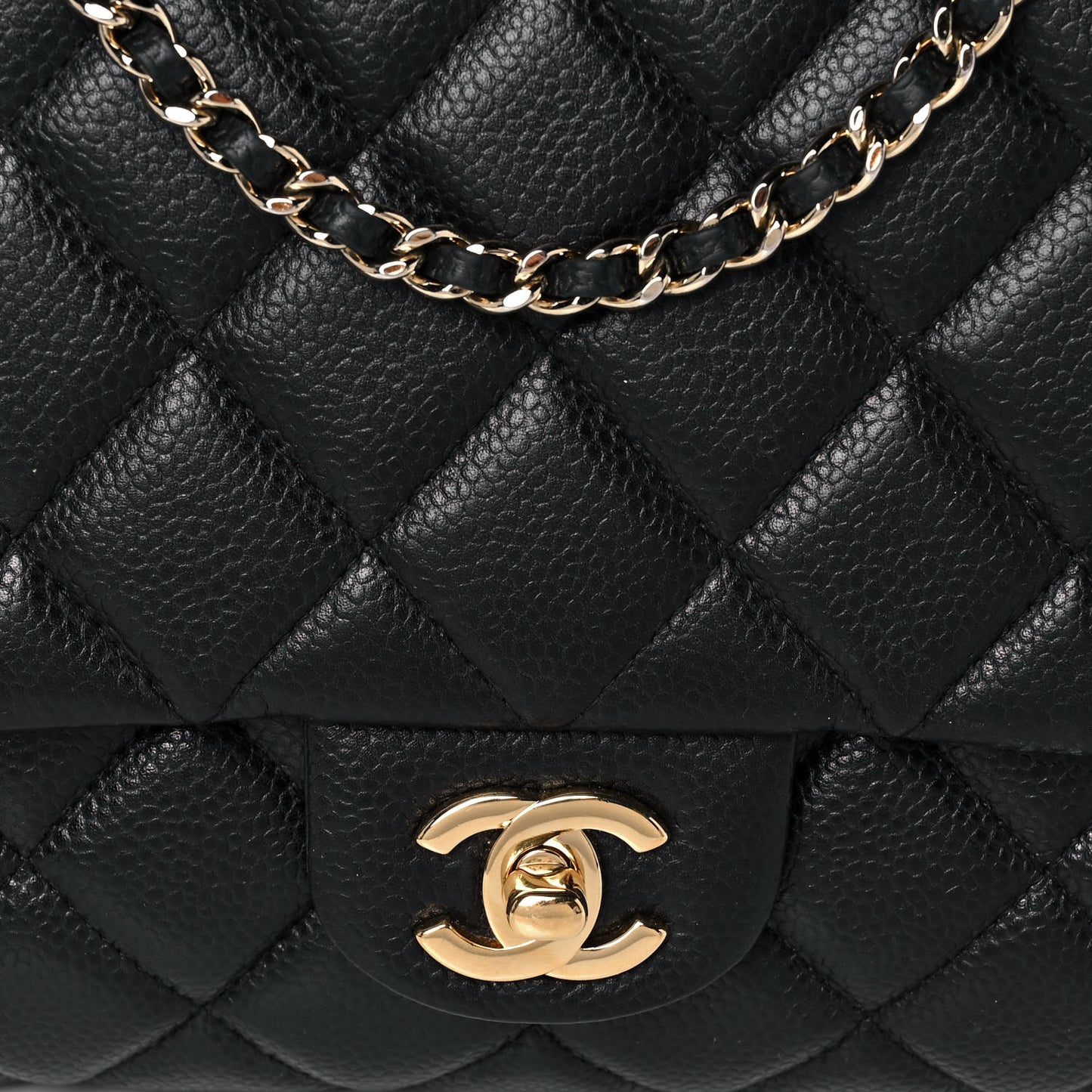 Caviar Quilted Clutch With Chain Flap Black