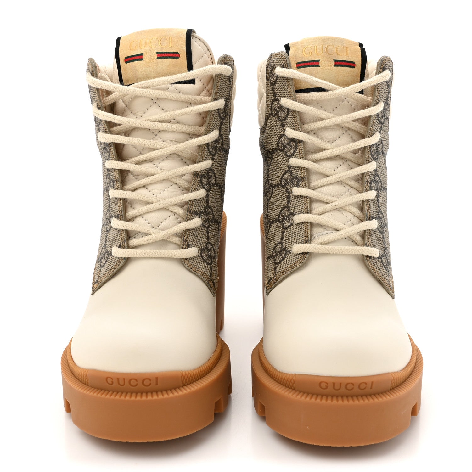 Gucci Calfskin GG Supreme Monogram Nappa Quilted Lace Up Ankle Boots 35 Mystic White Beige 3 of 10