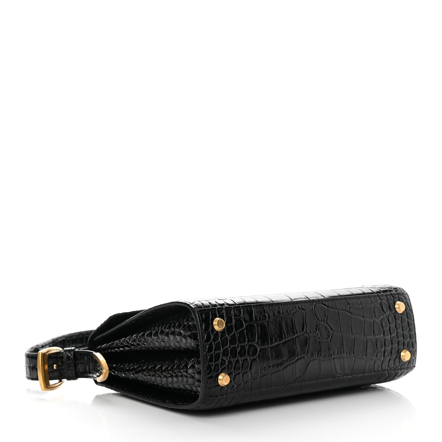 Shiny Calfskin Graffiti Logo Crocodile Embossed Medium Ghost Shoulder Bag Black White