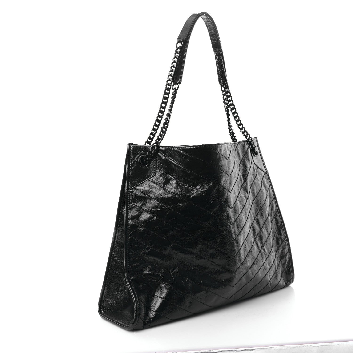 Saint Laurent Crinkled Calfskin Matelasse Monogram Large Niki Shopper Tote Black 3 of 8