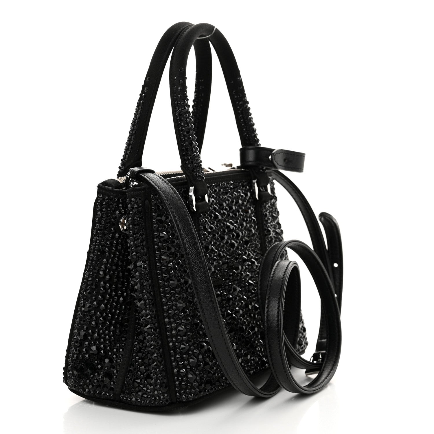 Prada Satin Crystal Mini Galleria Double Zip Tote Black 3 of 10