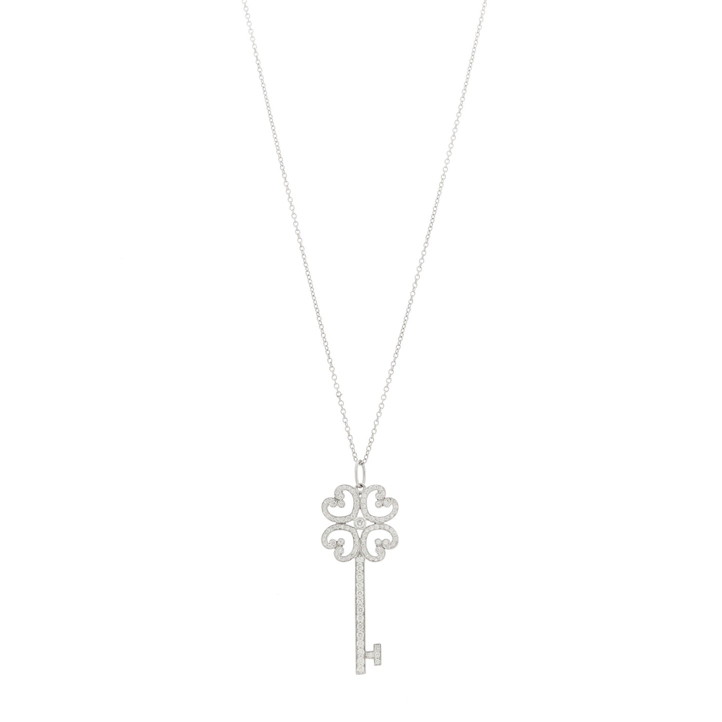 Platinum Diamond Enchant Quatra Heart Key Pendant Necklace