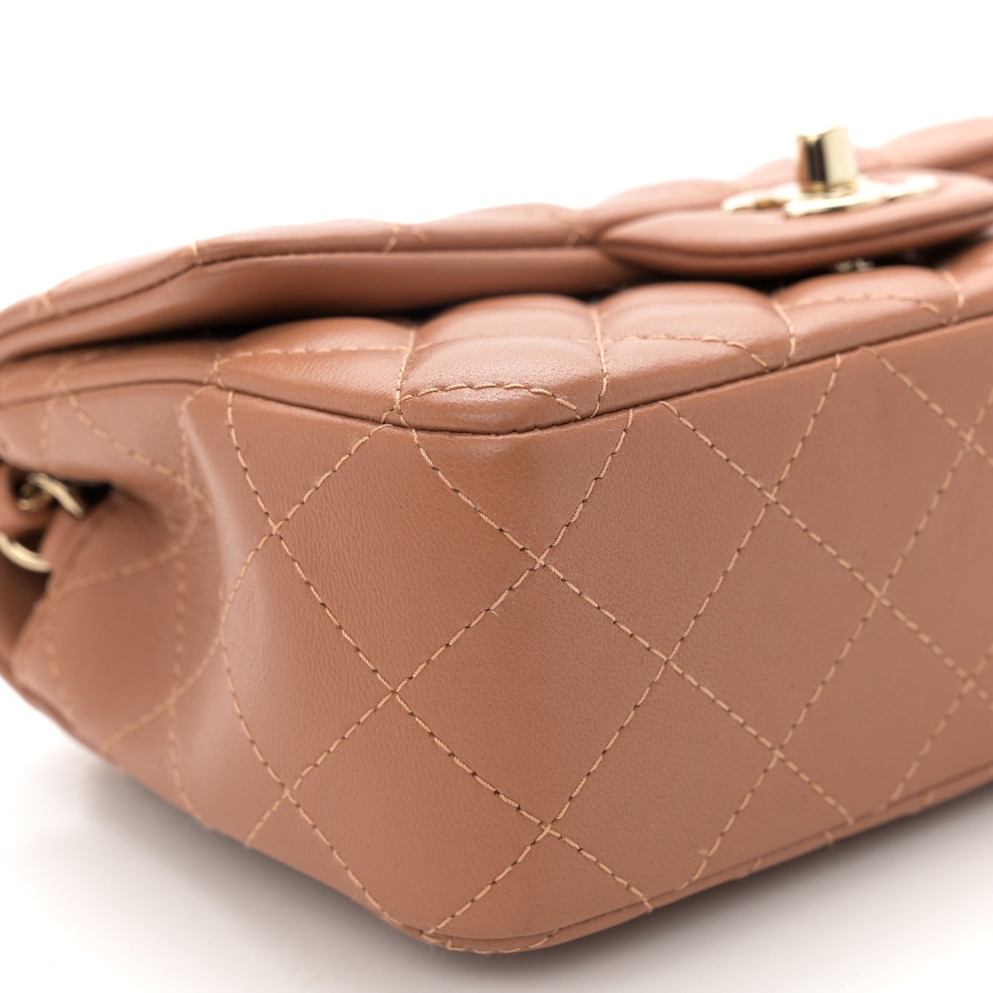 Lambskin Quilted Mini Rectangular Flap Brown