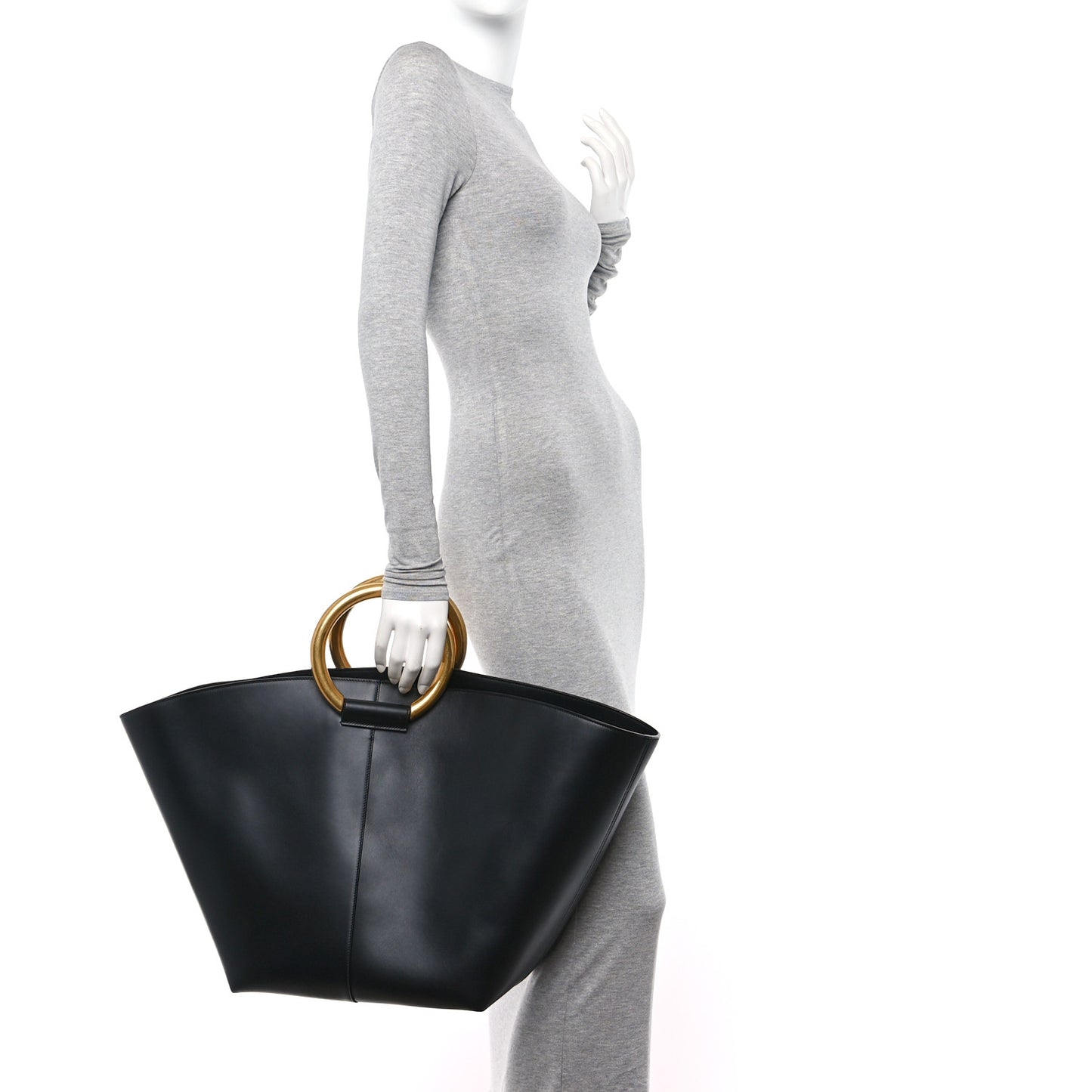 Smooth Calfskin Maxi Trapezoid Shopping Tote Black