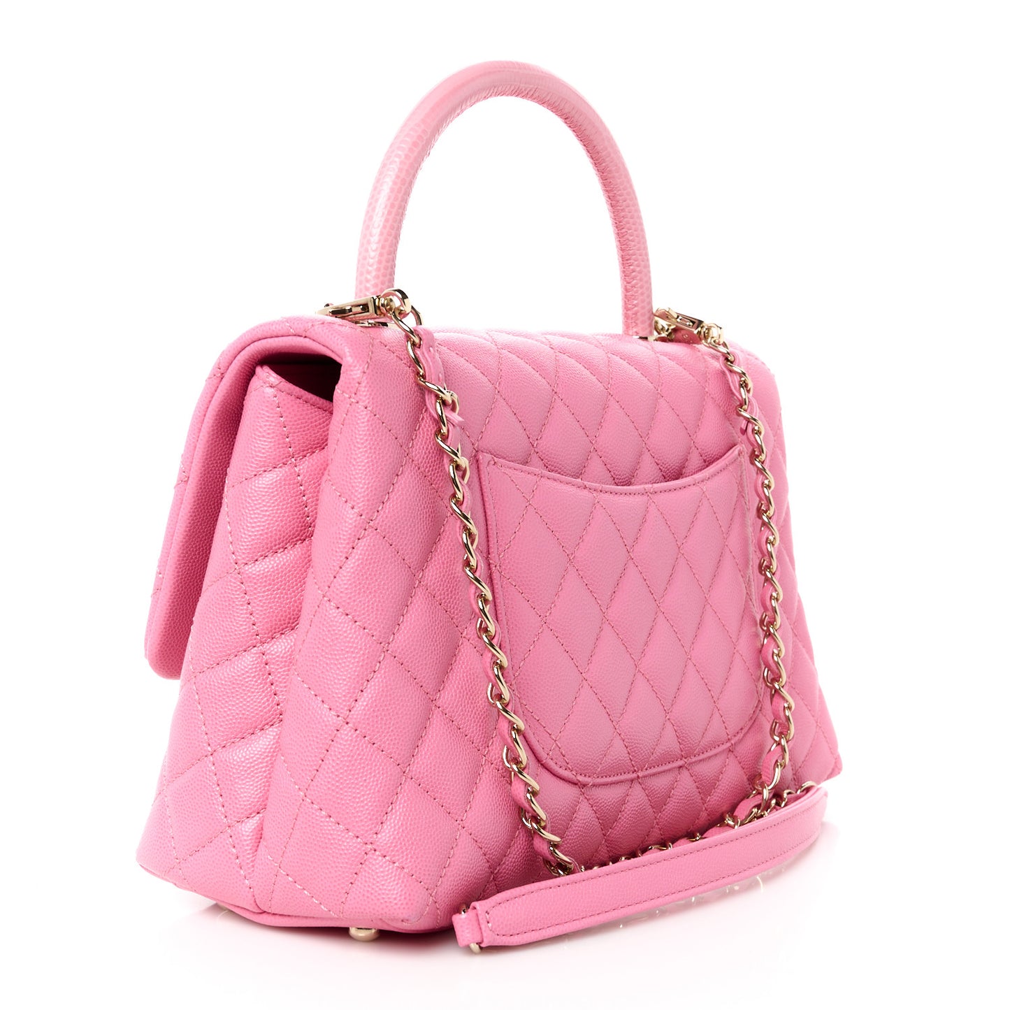 Caviar Lizard Embossed Quilted Small Coco Handle Flap Pink