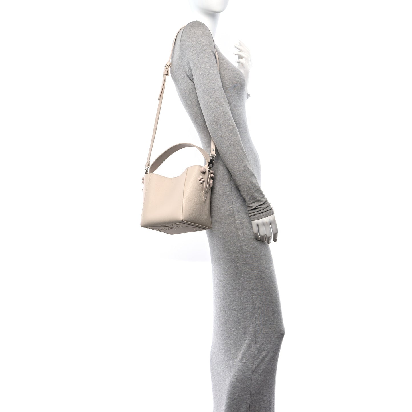 Calfskin Spiked Mini Cabachic Mini Bucket Bag Leche