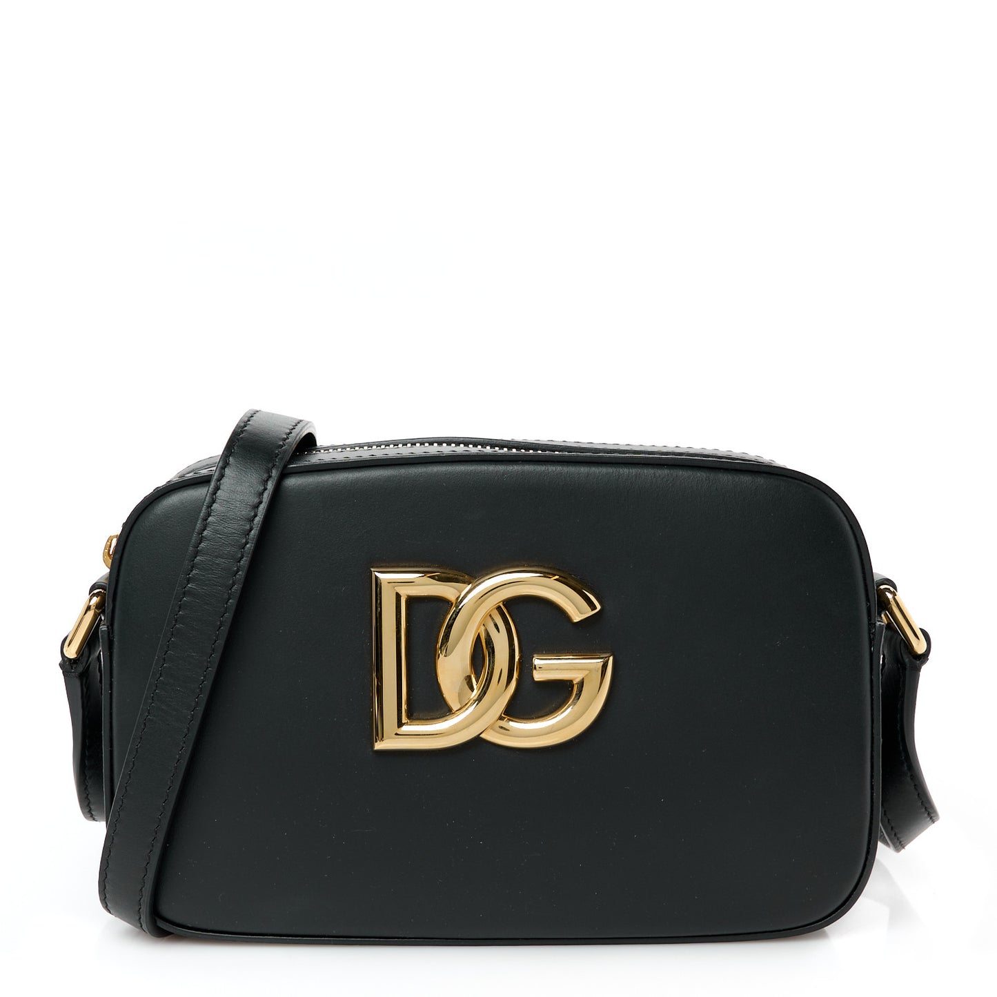 DOLCE GABBANA Calfskin Camera Crossbody Bag Black