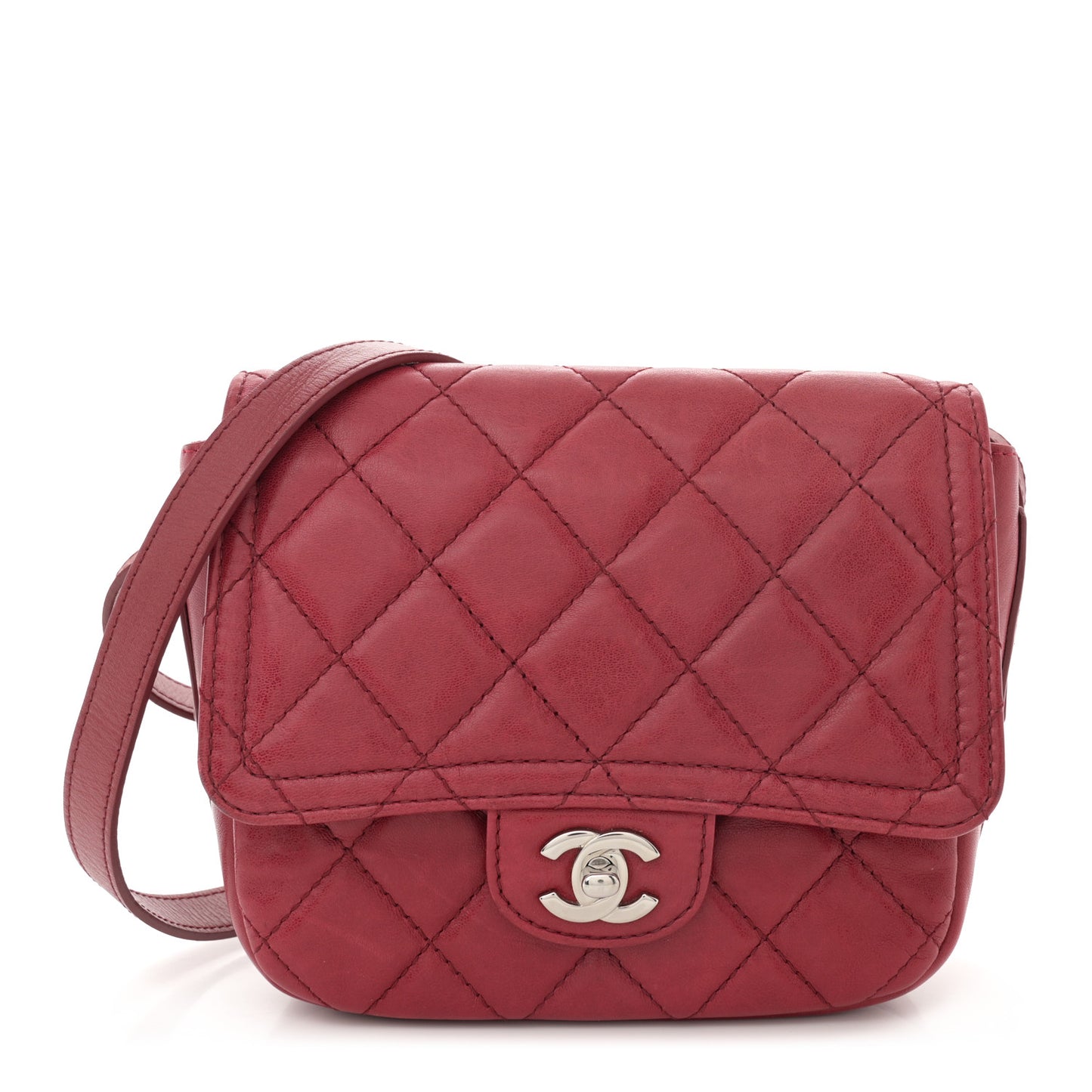 Lambskin Quilted Messenger Bag Red