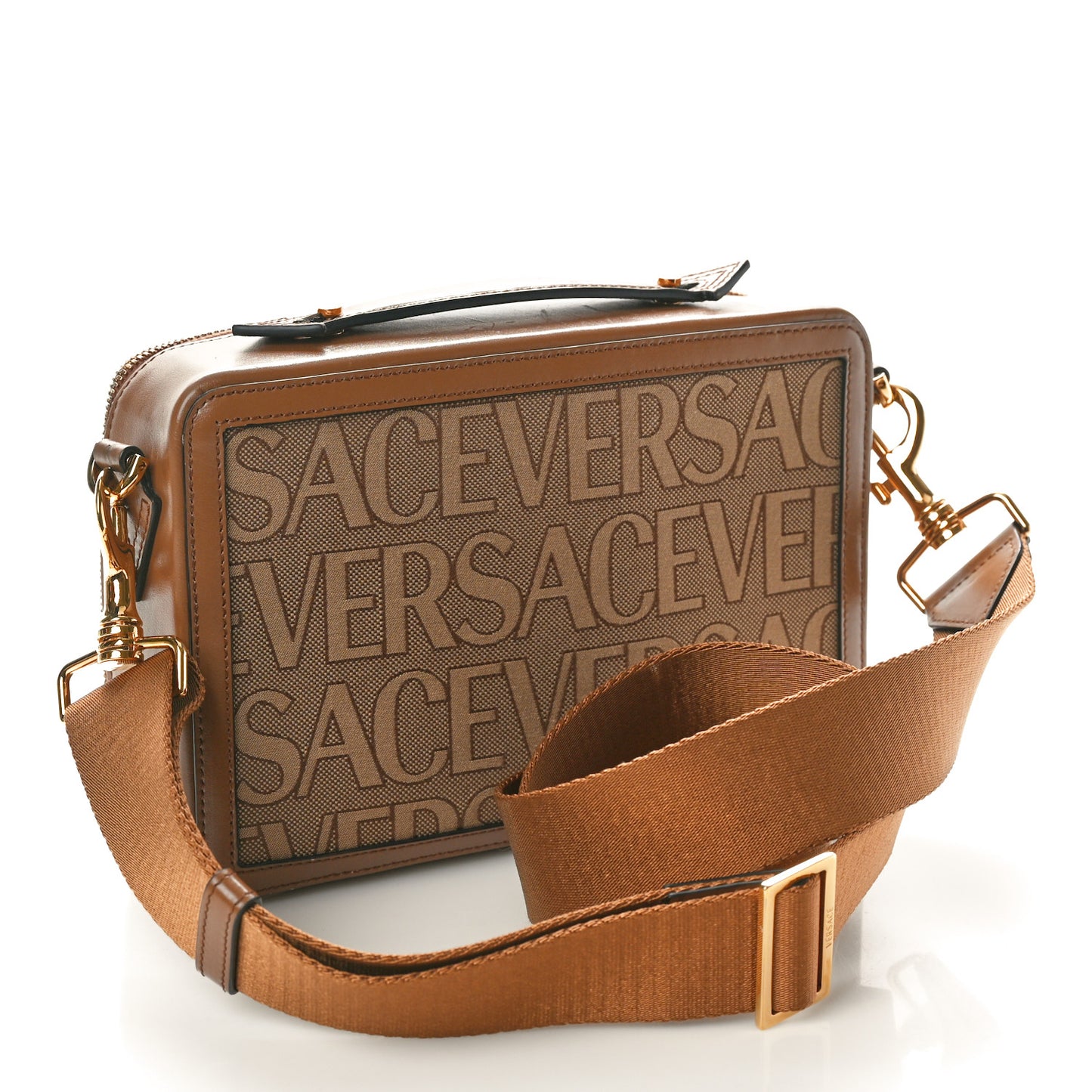 Canvas Calfskin Allover Messenger Bag Beige Brown