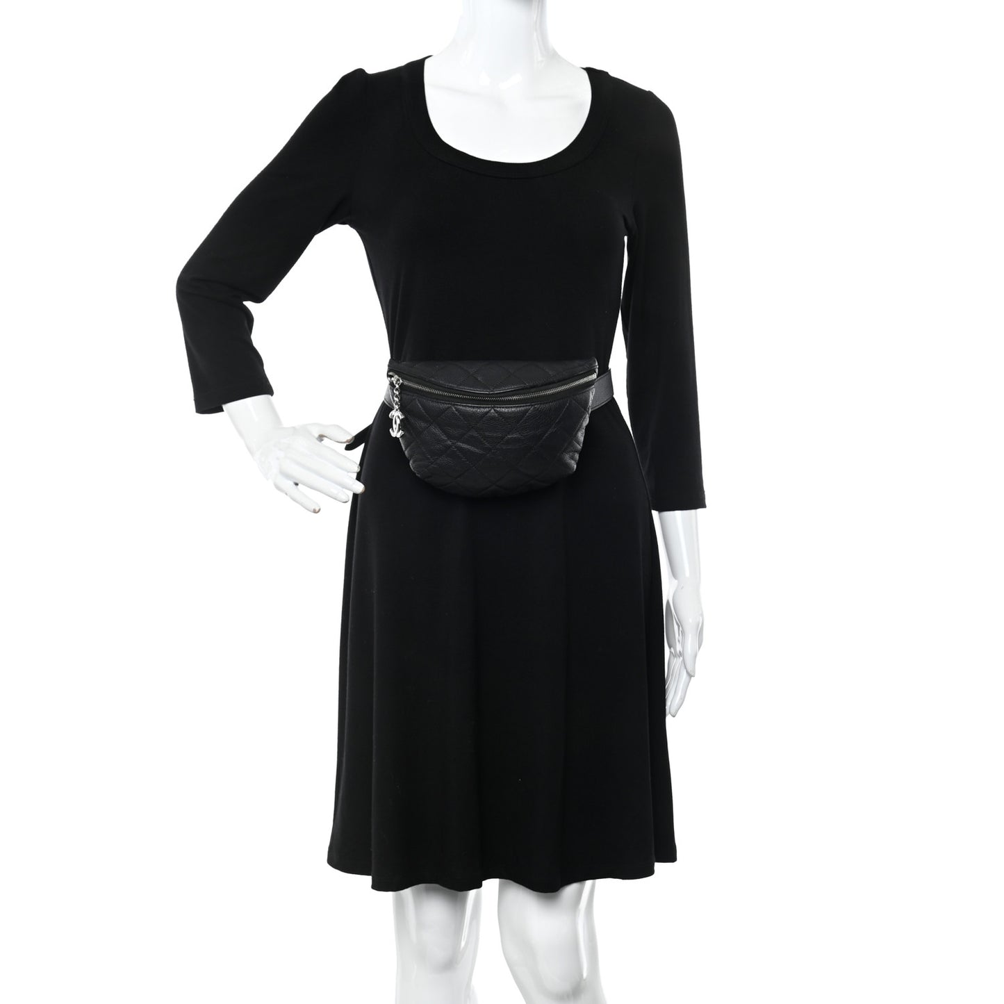 Grained Calfskin Quilted Waist Belt Bag Black