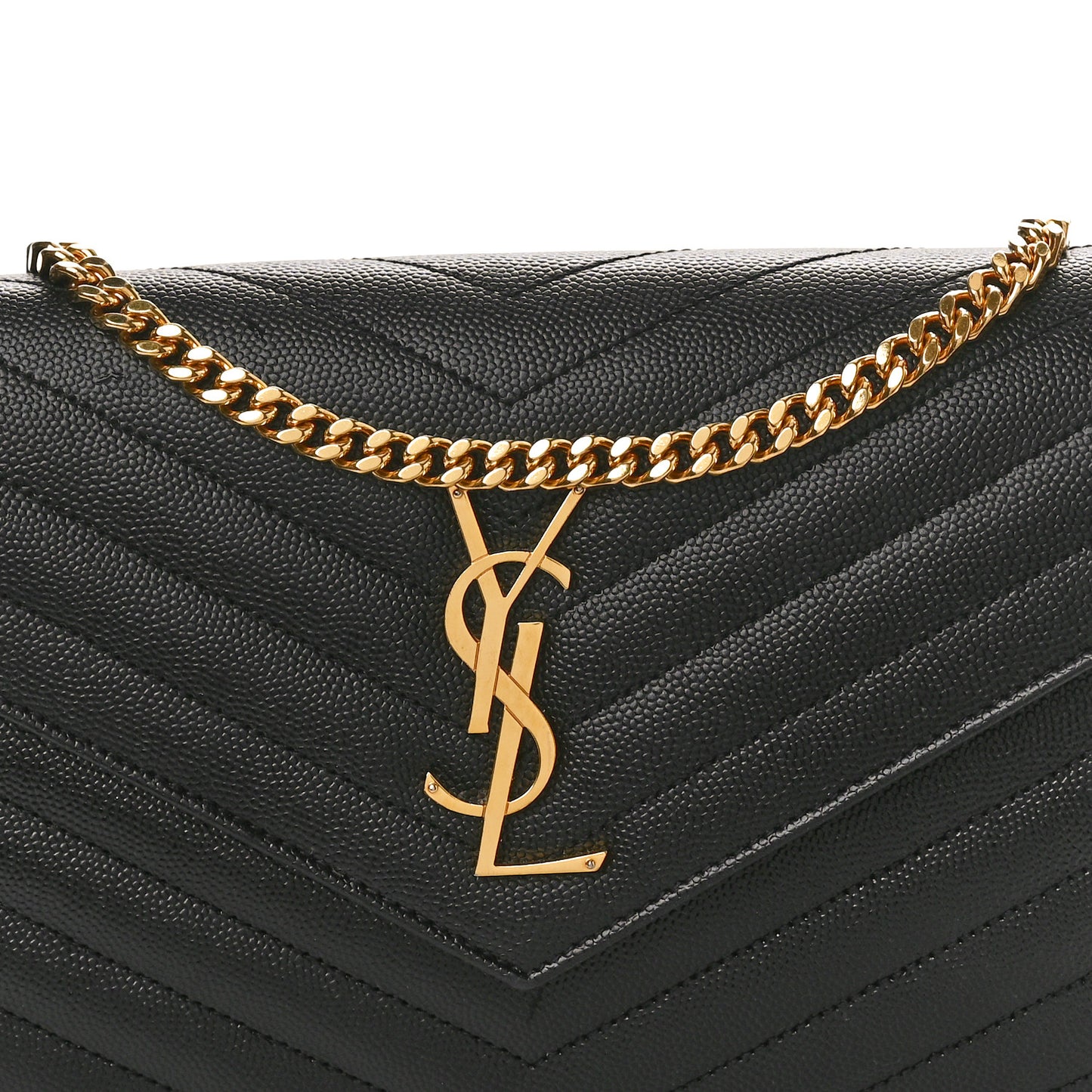Grain De Poudre Matelasse Chevron Monogram Chain Wallet Black