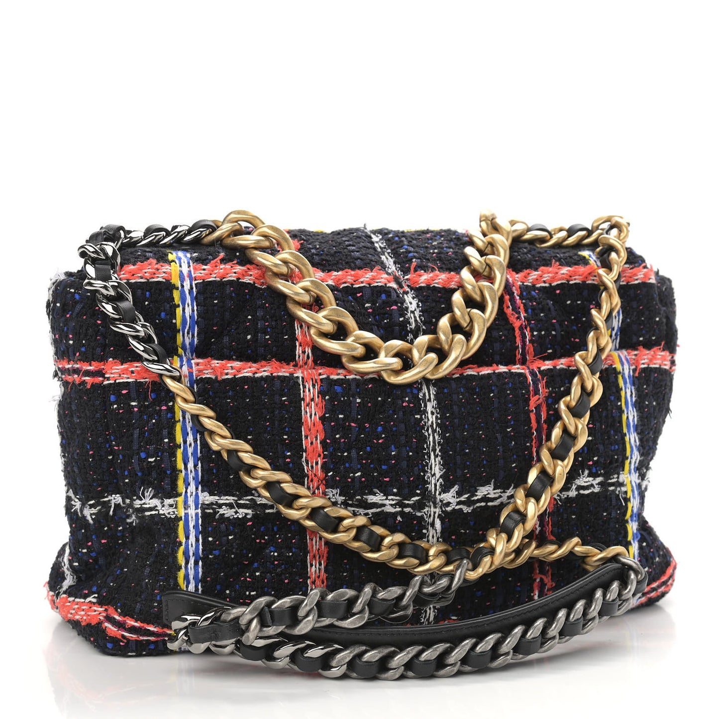 Tweed Quilted Large Chanel 19 Flap Black Orange Blue