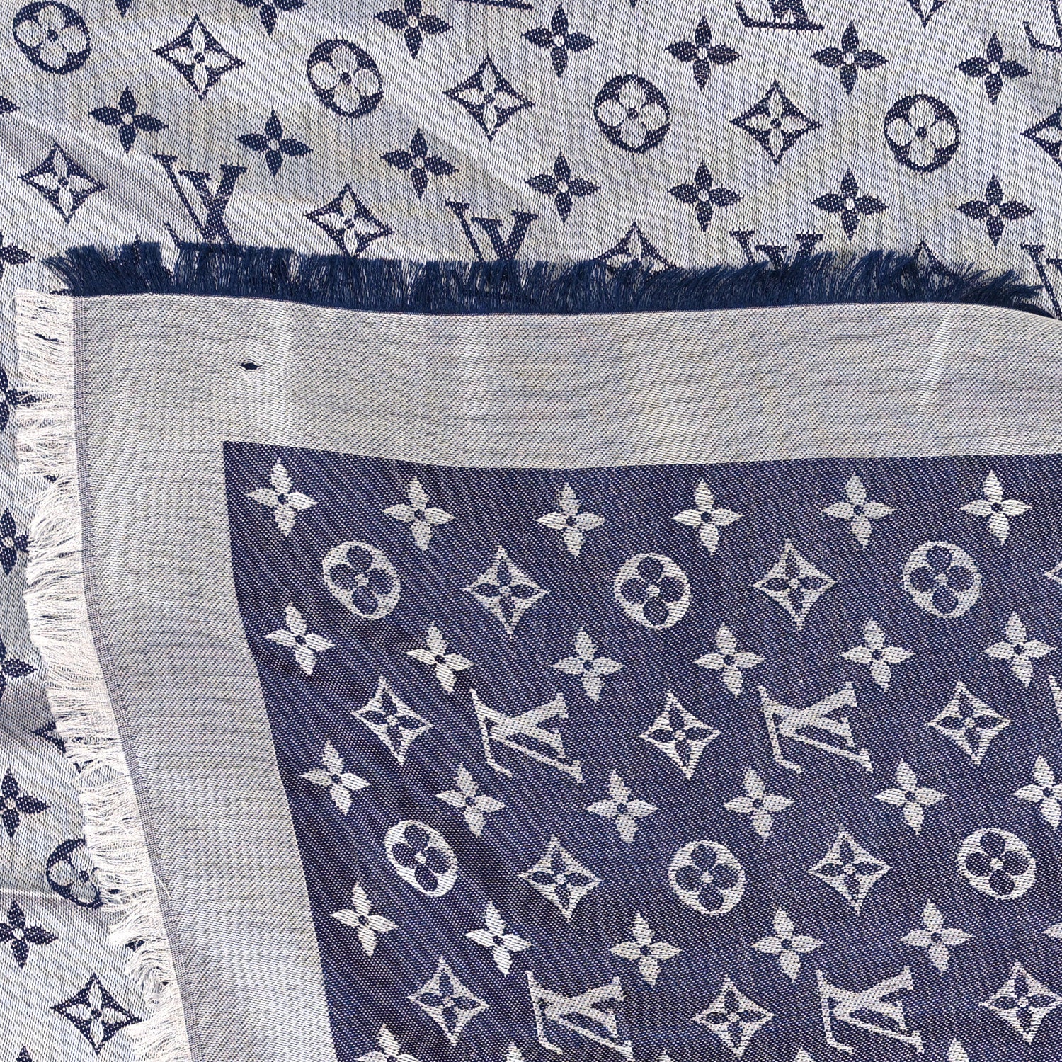 Louis Vuitton Silk Wool Monogram Denim Shawl Blue 3 of 3