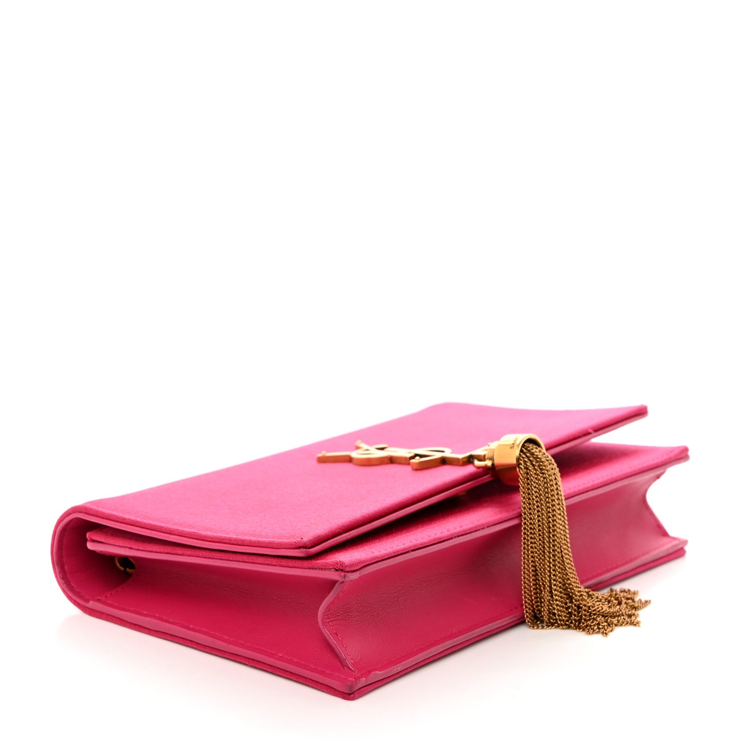 Satin Woven Monogram Kate Tassel Chain Wallet Guava Pink