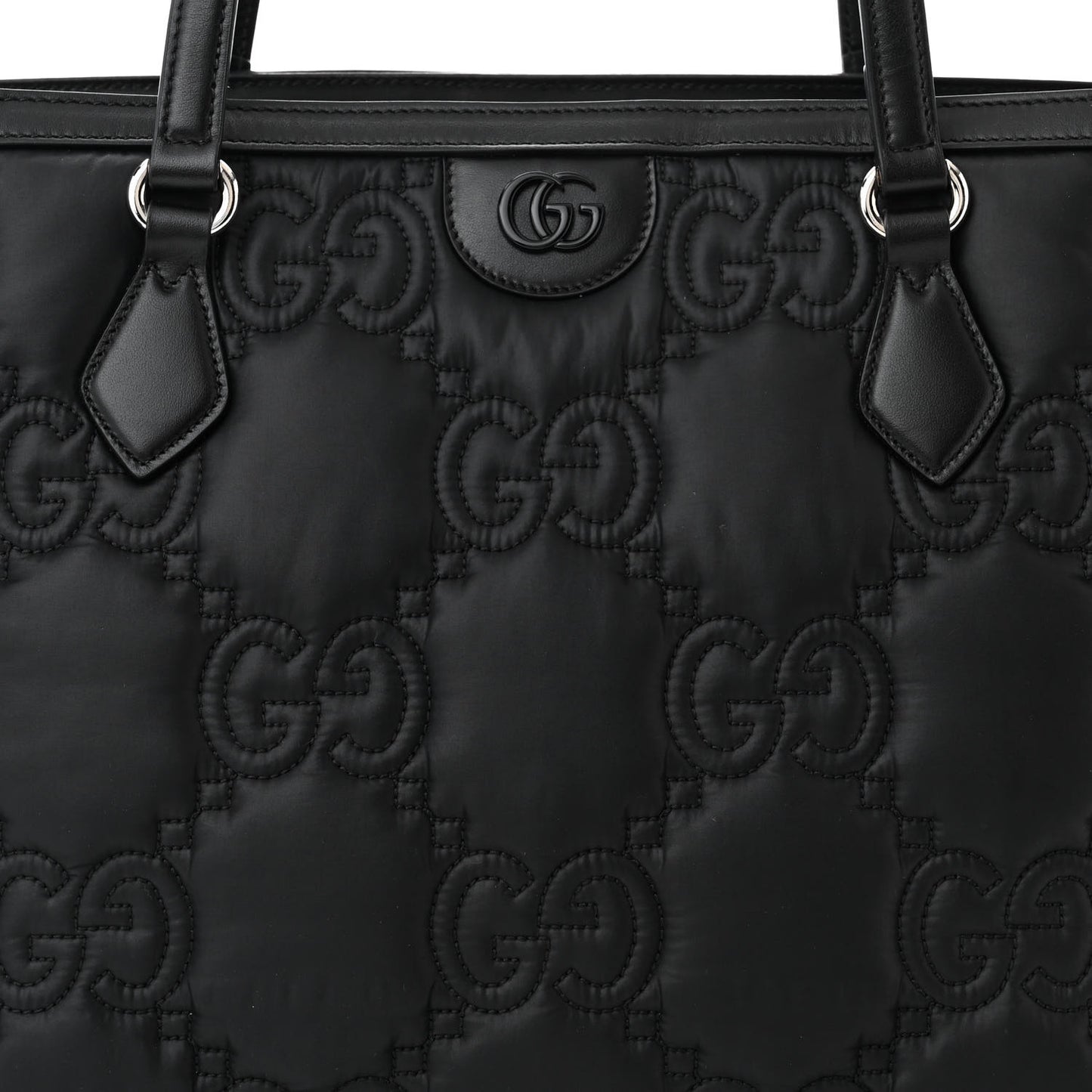 Nylon Calfskin Enamel GG Matelasse Medium Ophidia Shopping Bag Black
