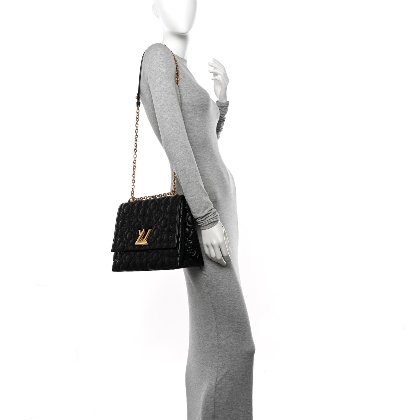 Lambskin Flower Quilted Twist Shoulder Bag GM Black