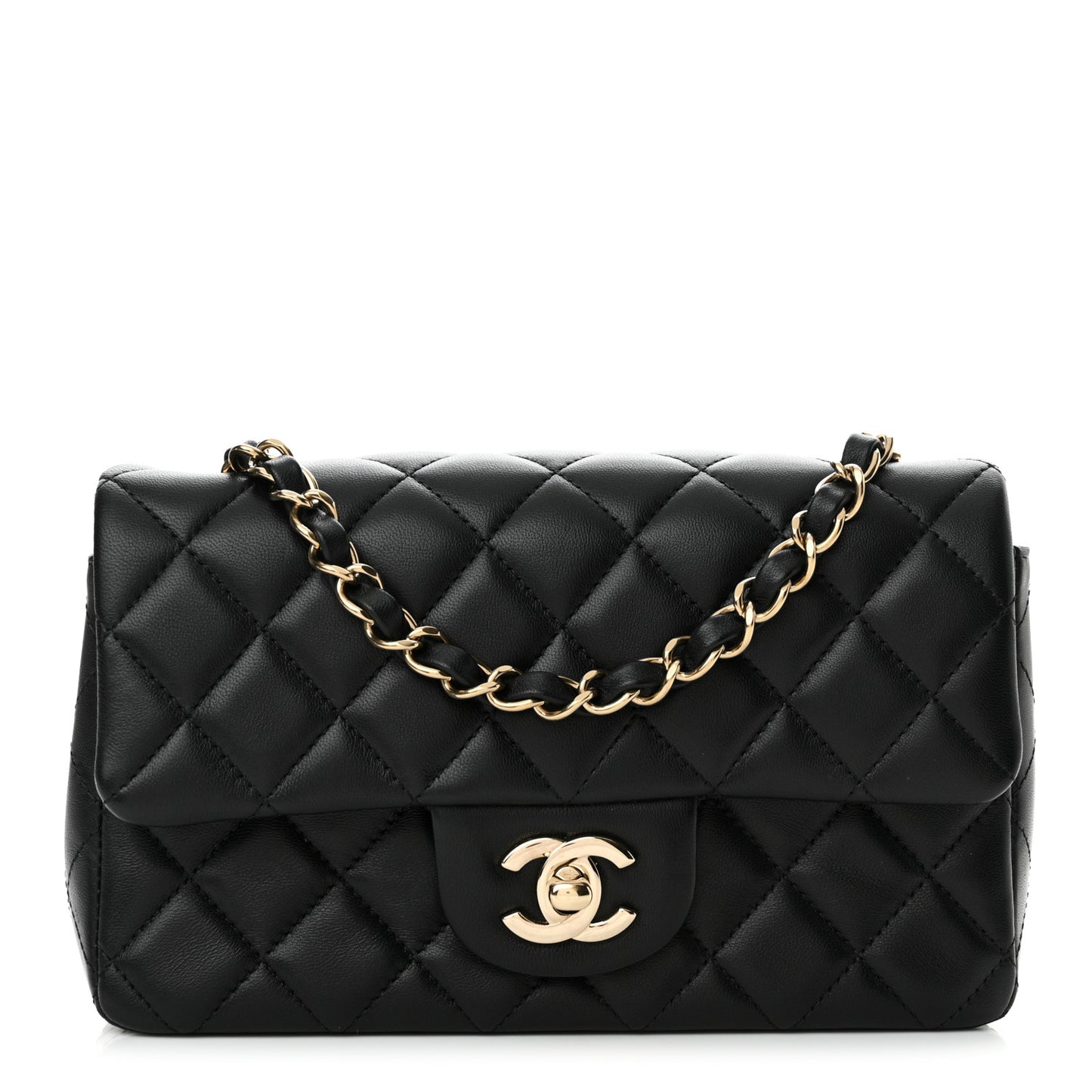 Lambskin Quilted Mini Rectangular Flap Black