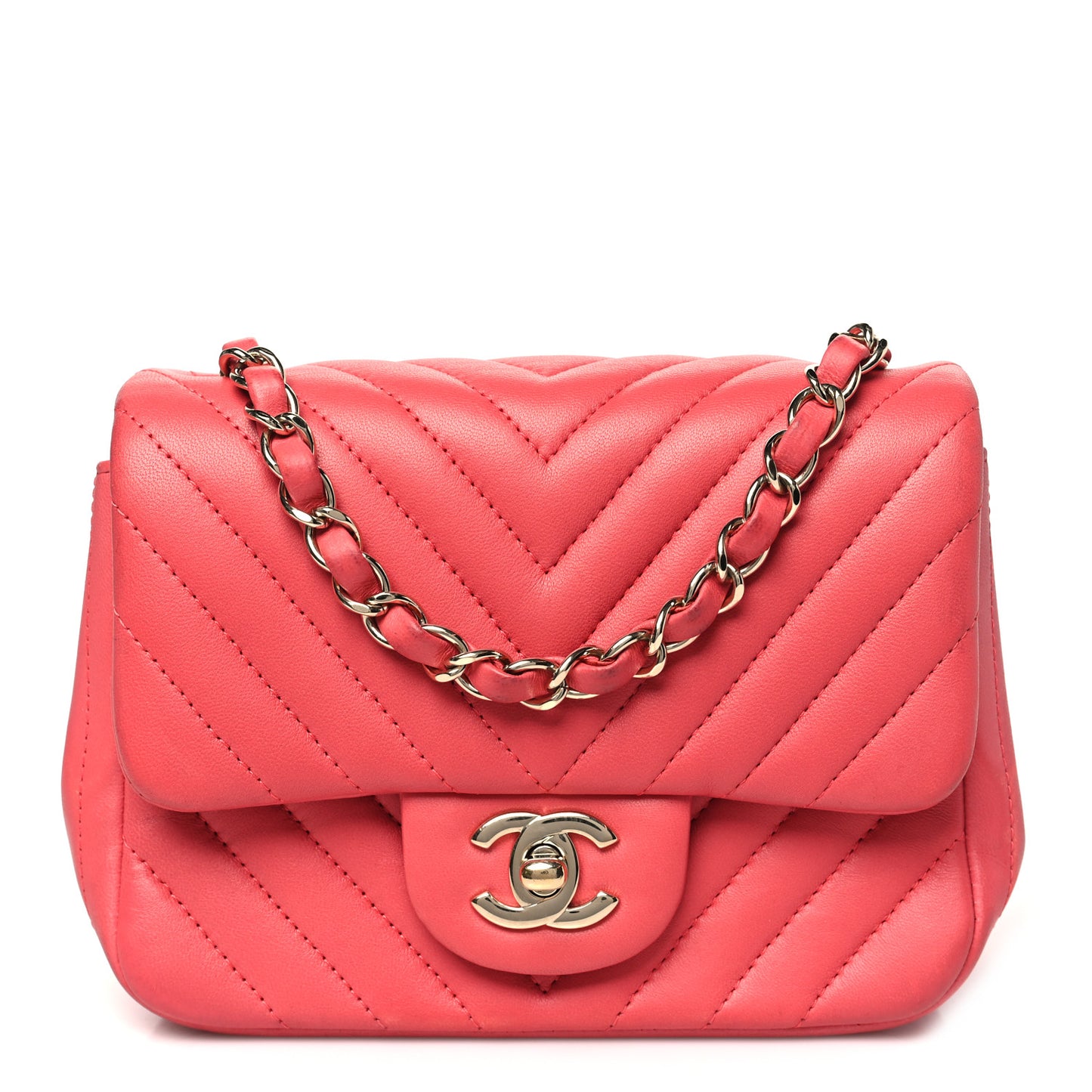 Lambskin Chevron Quilted Mini Square Flap Pink