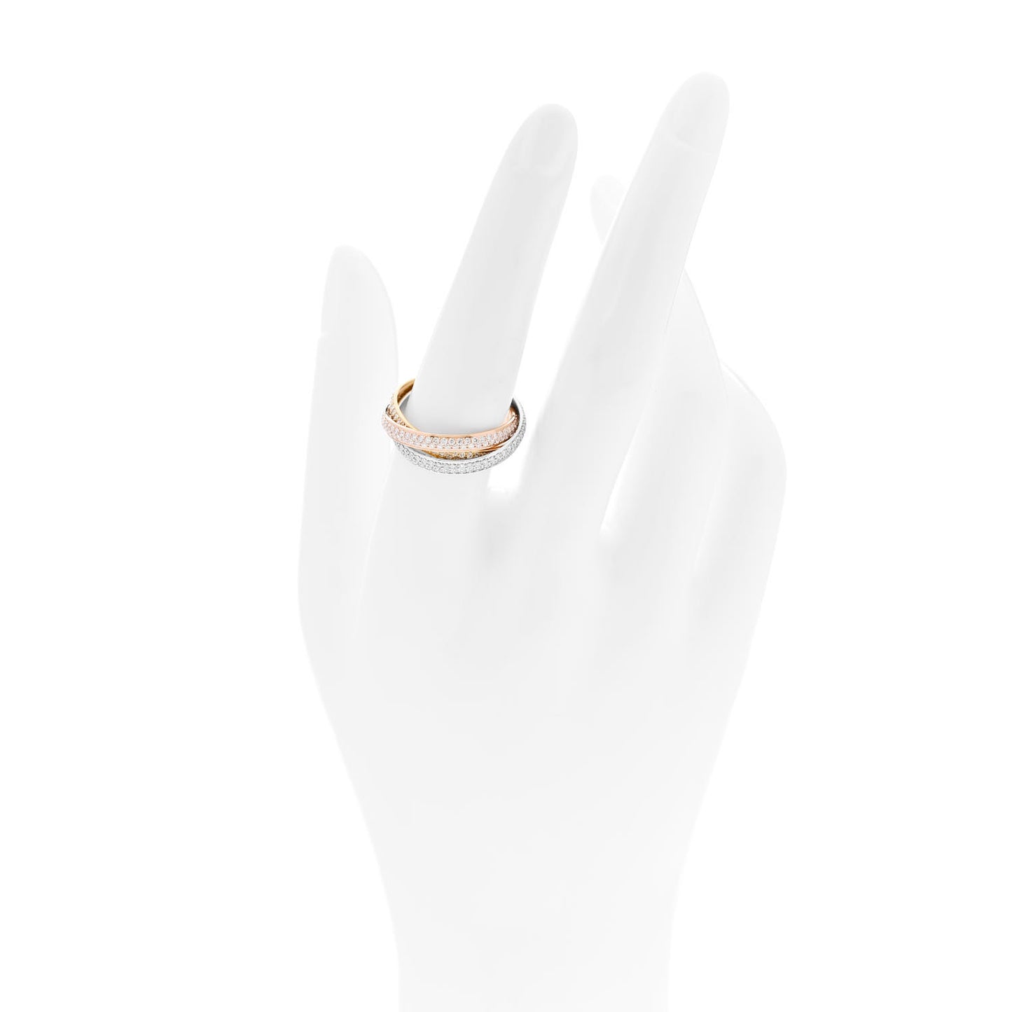 18K White Yellow Pink Gold Diamond Small Trinity Full Paved Ring 56 7.75