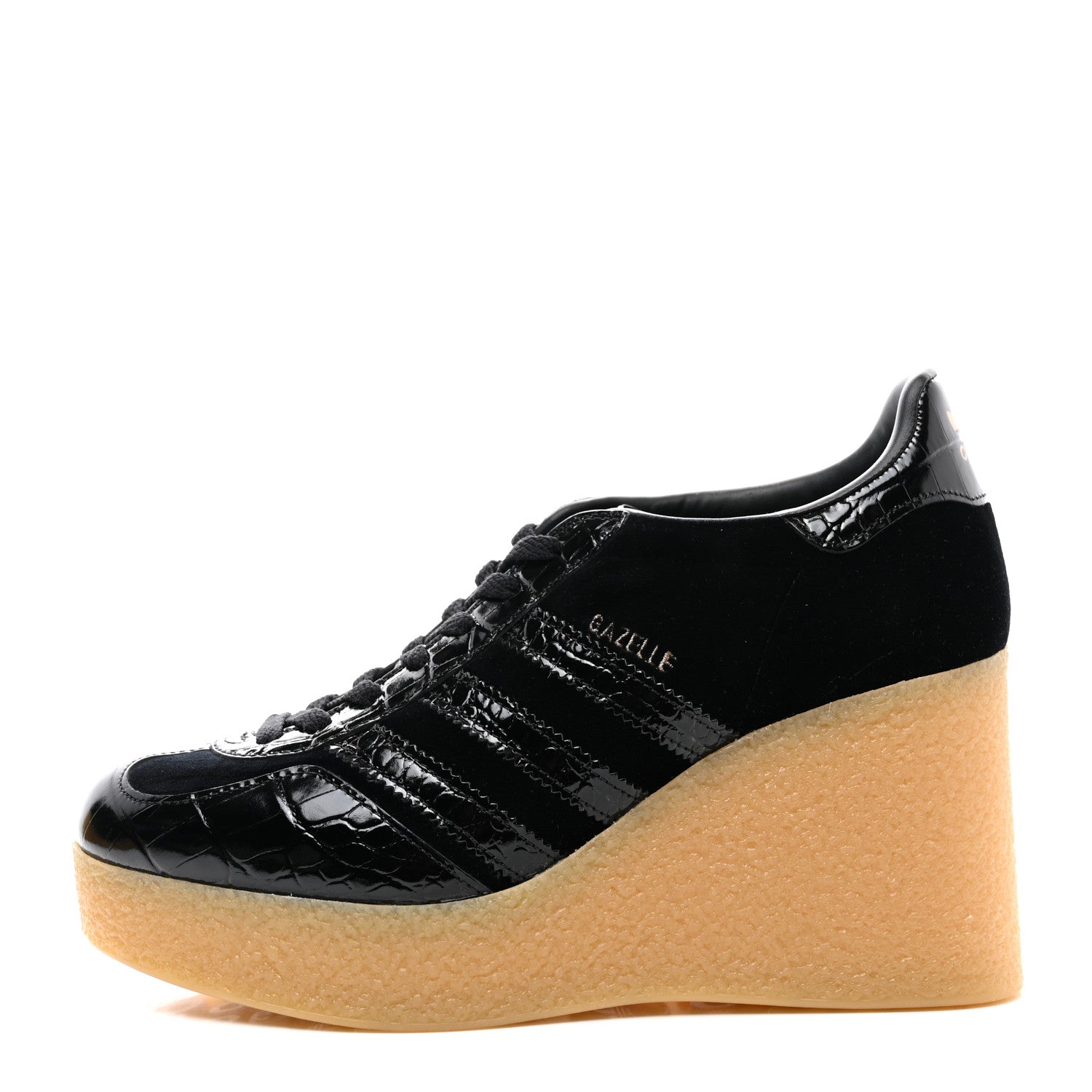 Gucci X ADIDAS Velvet Crocodile Embossed Gazelle Wedge Sneakers 40.5 Black 1 of 8