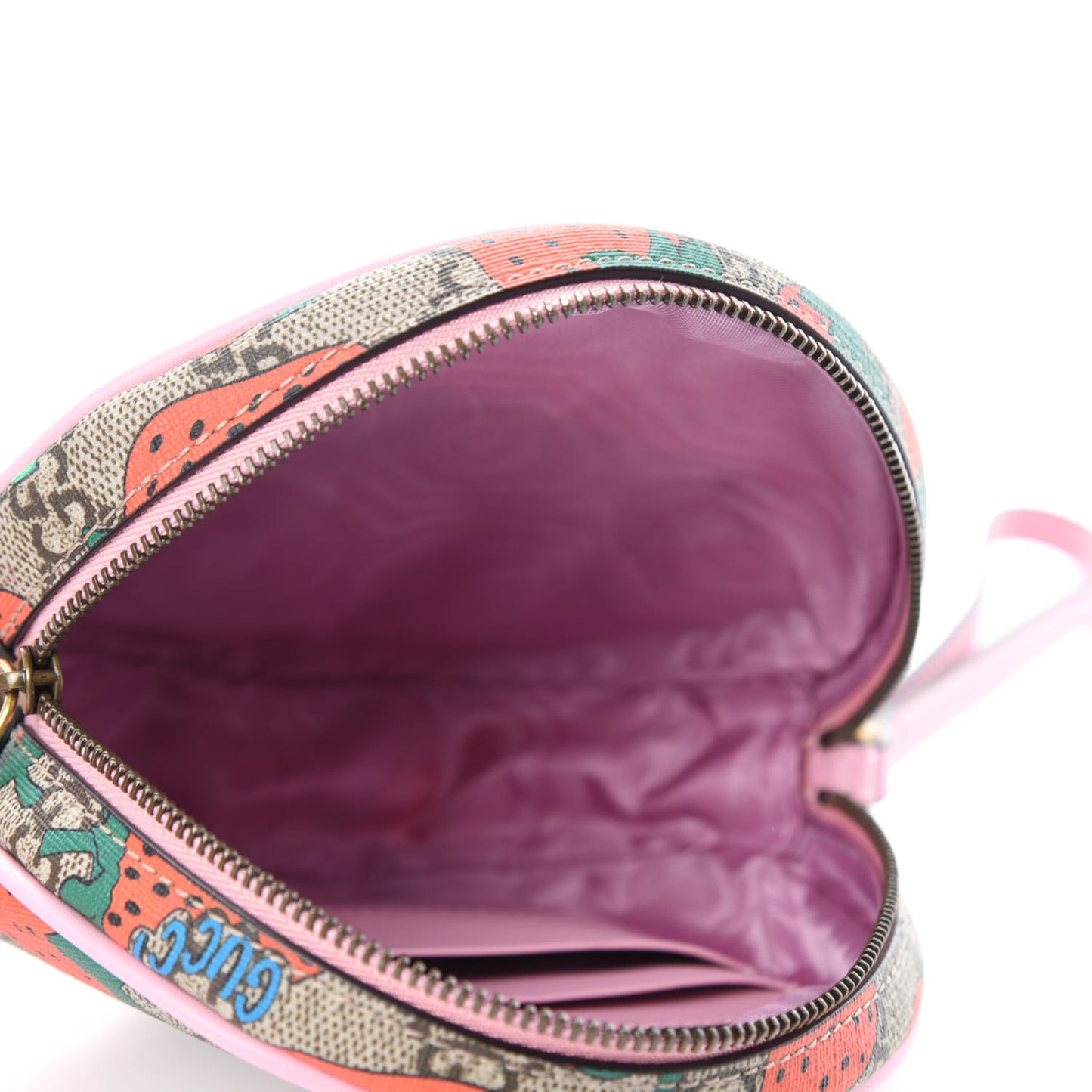 GG Supreme Monogram Strawberry Round Wrist Wallet