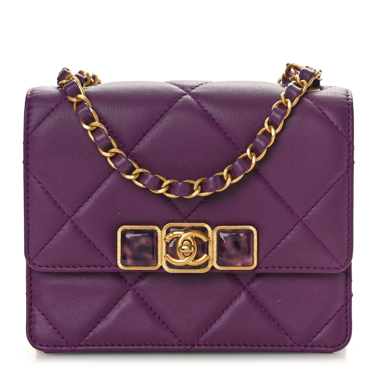 Chanel Calfskin Resin Quilted Mini Flap Purple 1 of 11