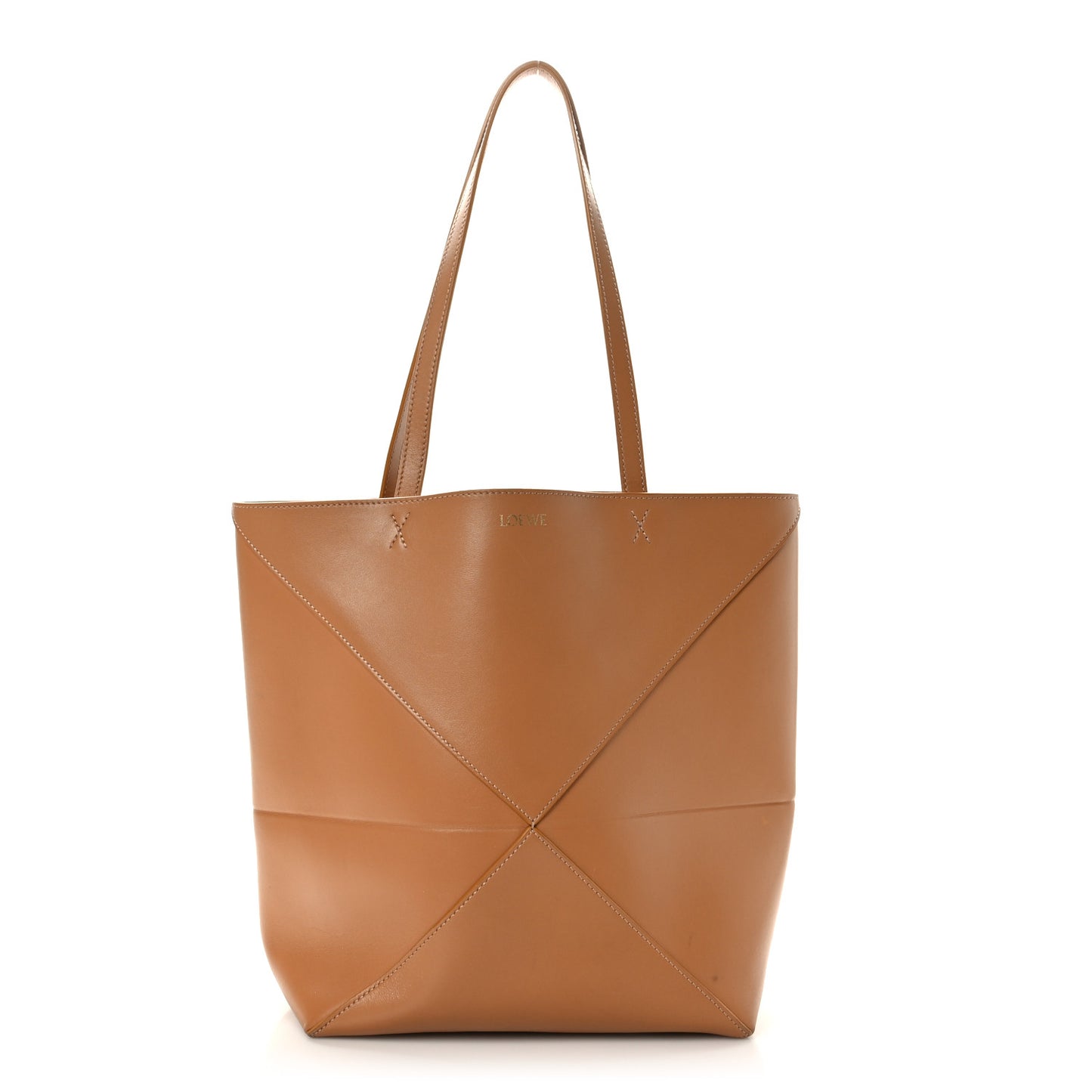 Shiny Calfskin Medium Puzzle Fold Tote Warm Desert