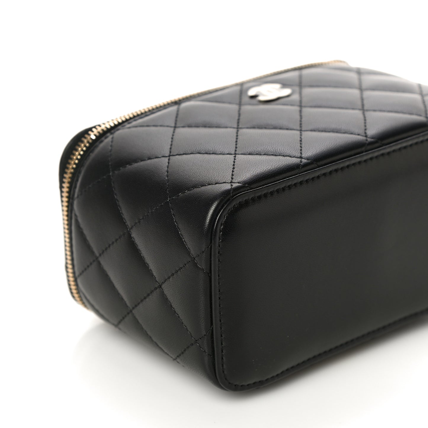 Lambskin Quilted Small Vanity Case With Chain Black