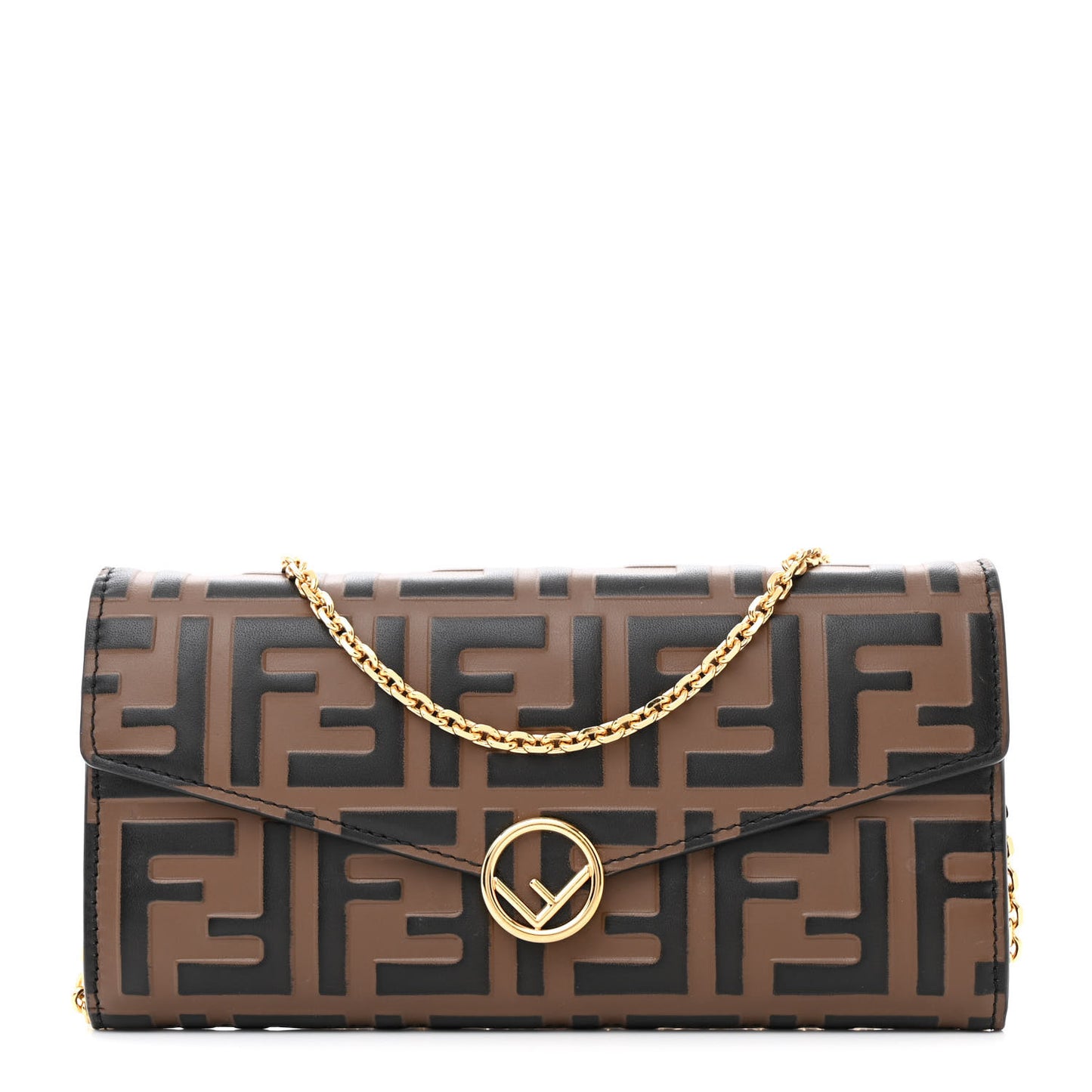 Vitello Soft F is Fendi Bi-Color FF 1974 Embossed Continental Envelope Wallet On Chain Maya Black