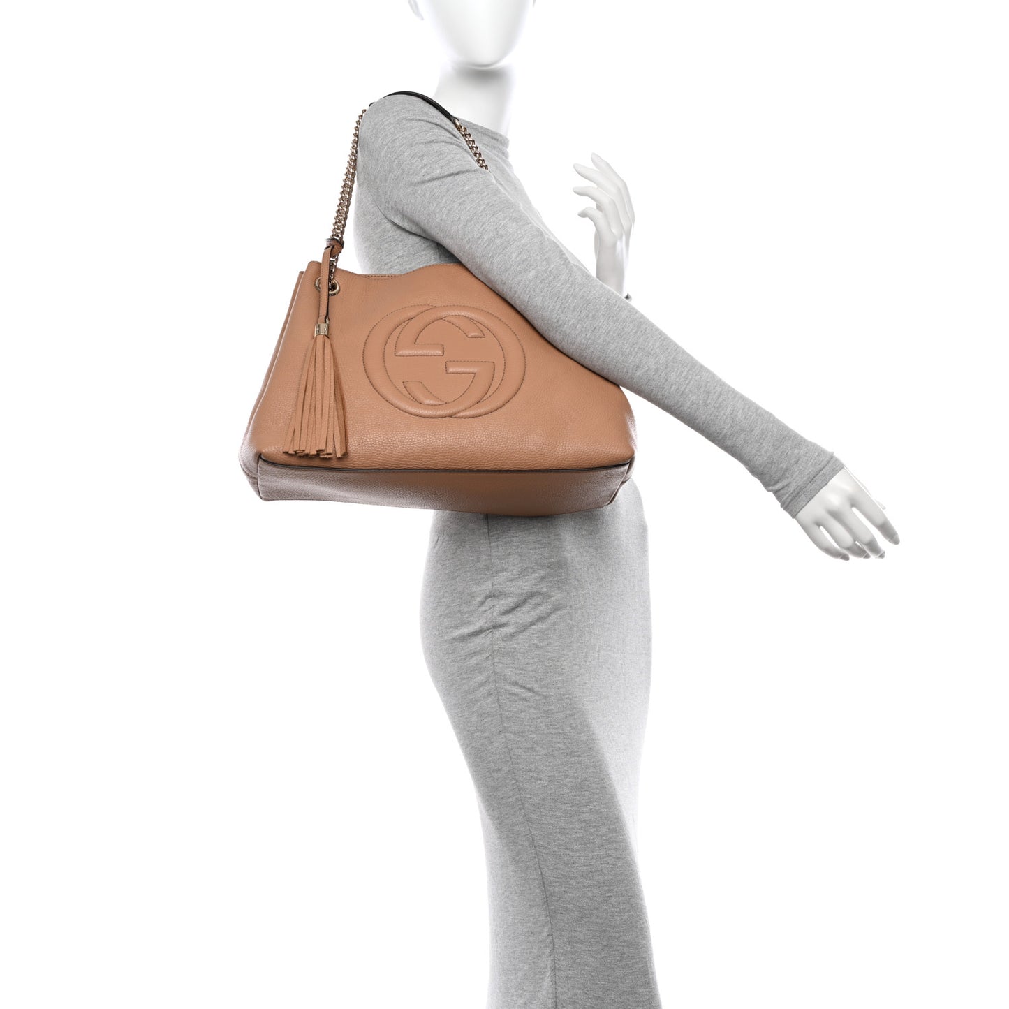 Pebbled Calfskin Medium Soho Chain Shoulder Bag Camelia