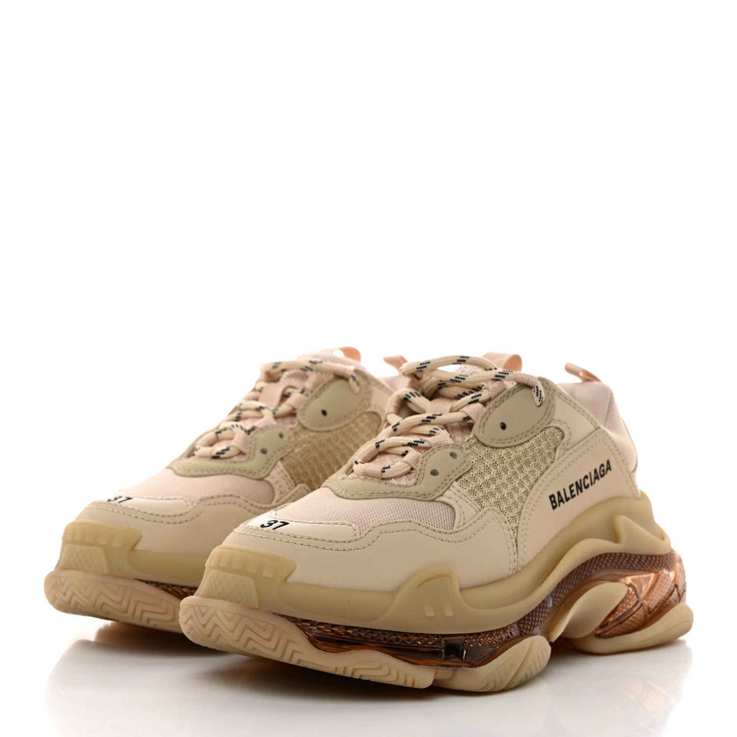 Balenciaga Fabric Mesh Clear Sole Womens Triple S Sneakers 37 Beige 3 of 8