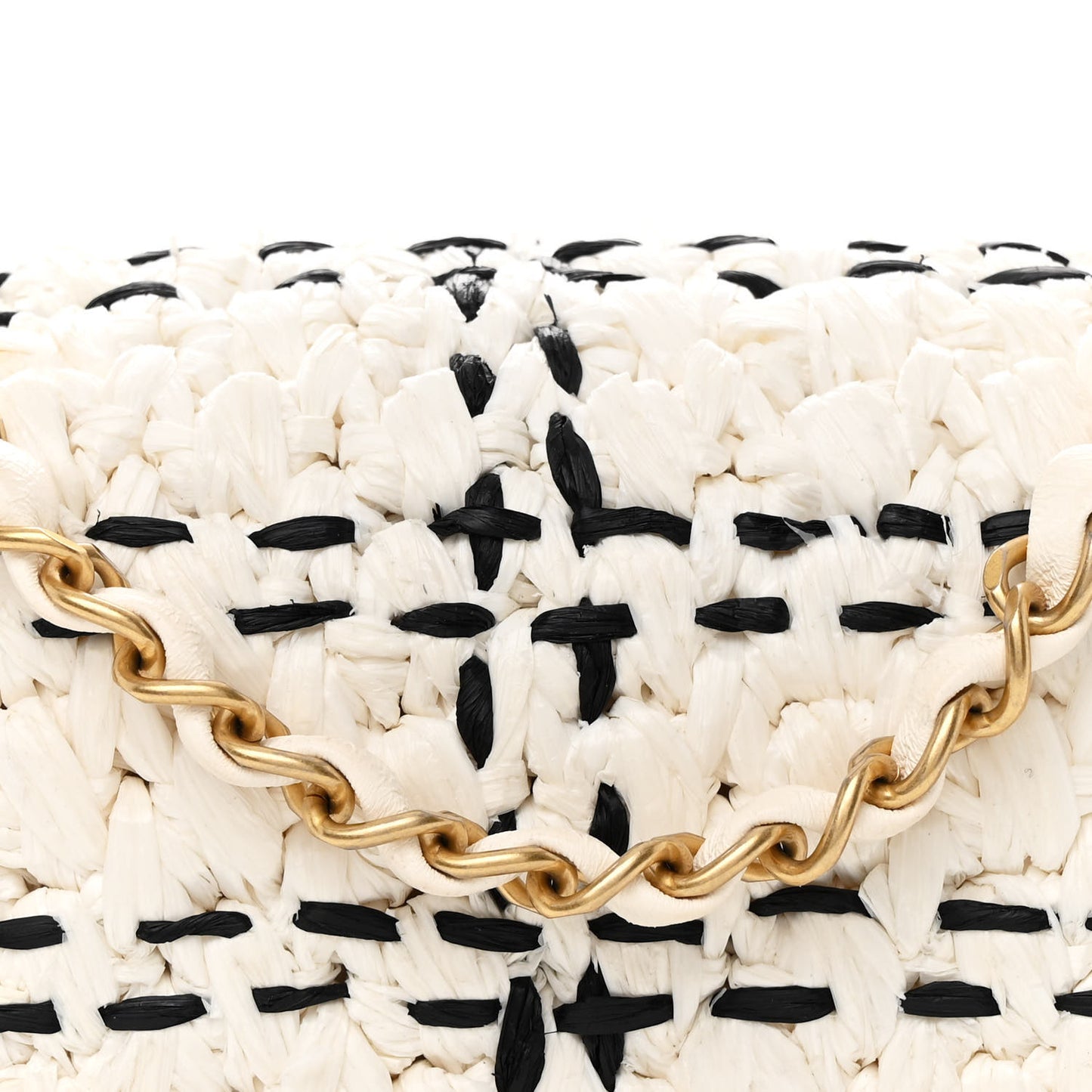 Raffia Effect Tweedy Mini Flap Bag White Black