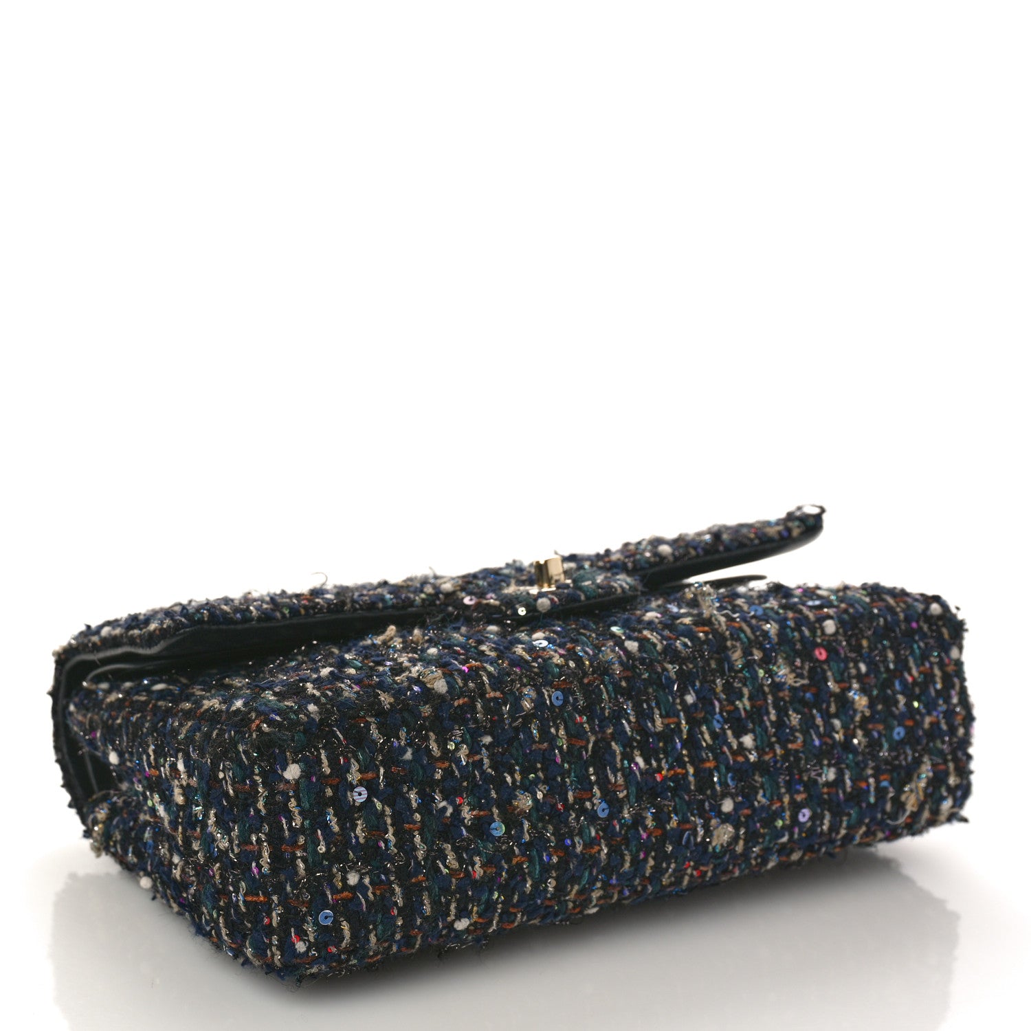 Chanel Glittered Tweed Quilted Medium Double Flap Navy Blue Multicolor 4 of 14