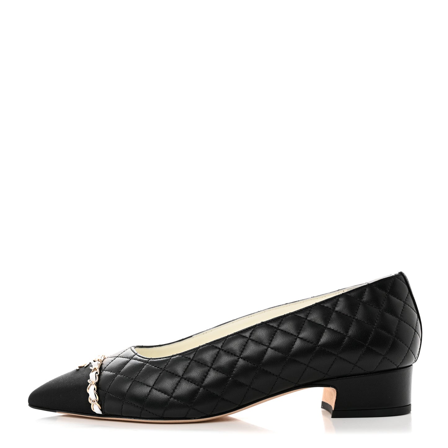 Lambskin Grosgrain Quilted Cap Toe CC Chain Pumps 41 Black