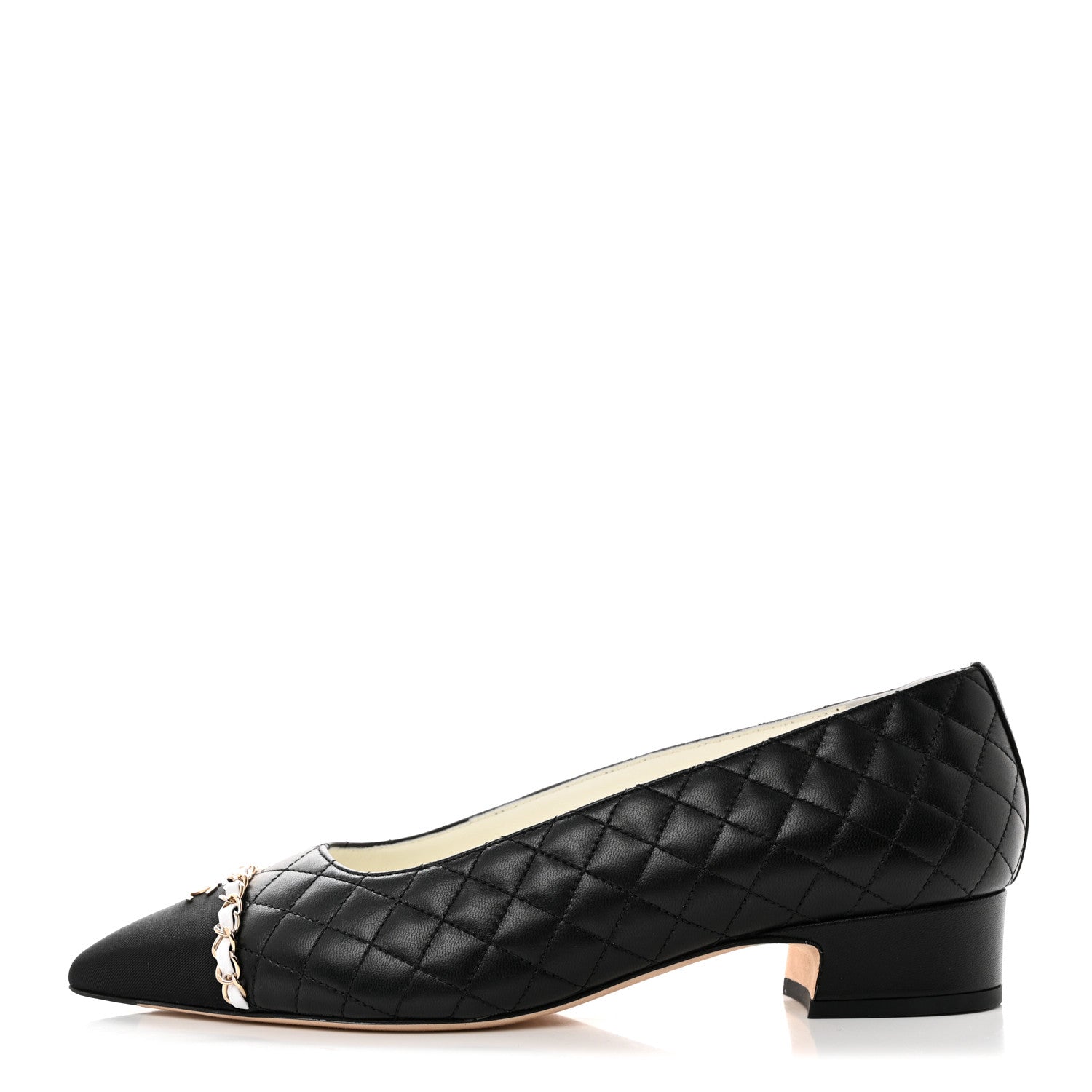 Chanel Lambskin Grosgrain Quilted Cap Toe CC Chain Pumps 41 Black 1 of 9