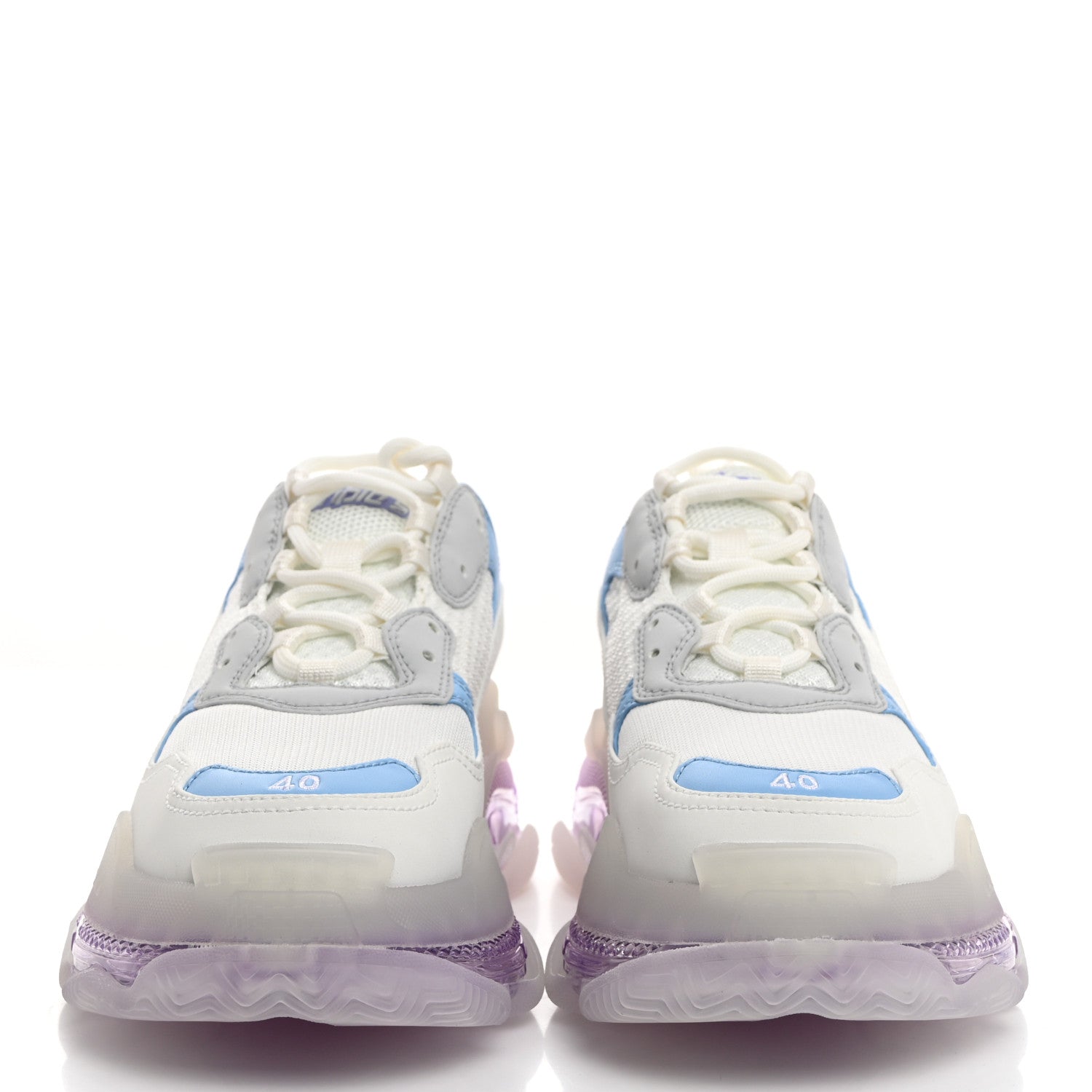 Balenciaga Fabric Mesh Clear Sole Womens Triple S Sneakers 40 Light Blue Grey Lilac White 2 of 8