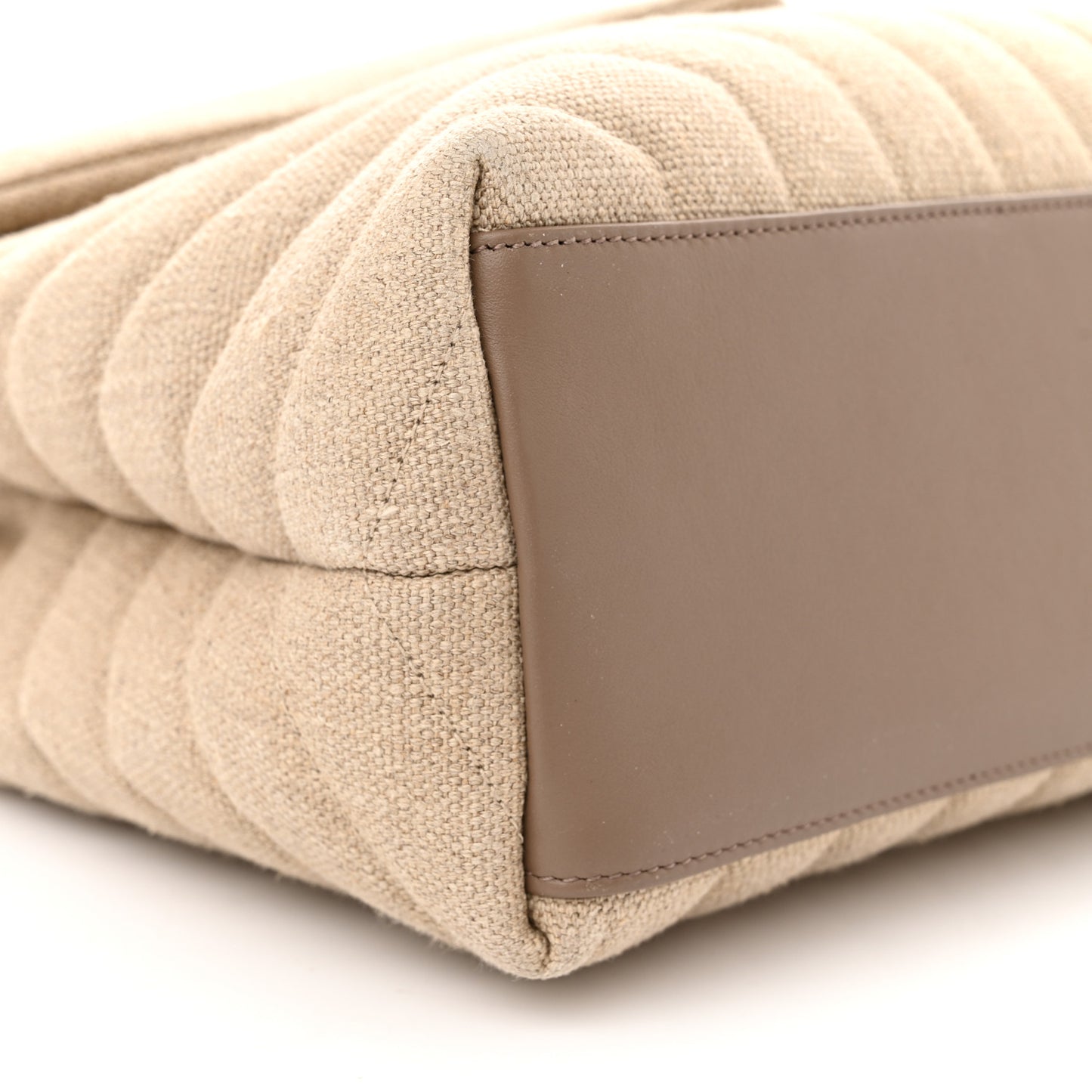 Linen Y Quilted Monogram Medium Loulou Chain Satchel Natural Taupe