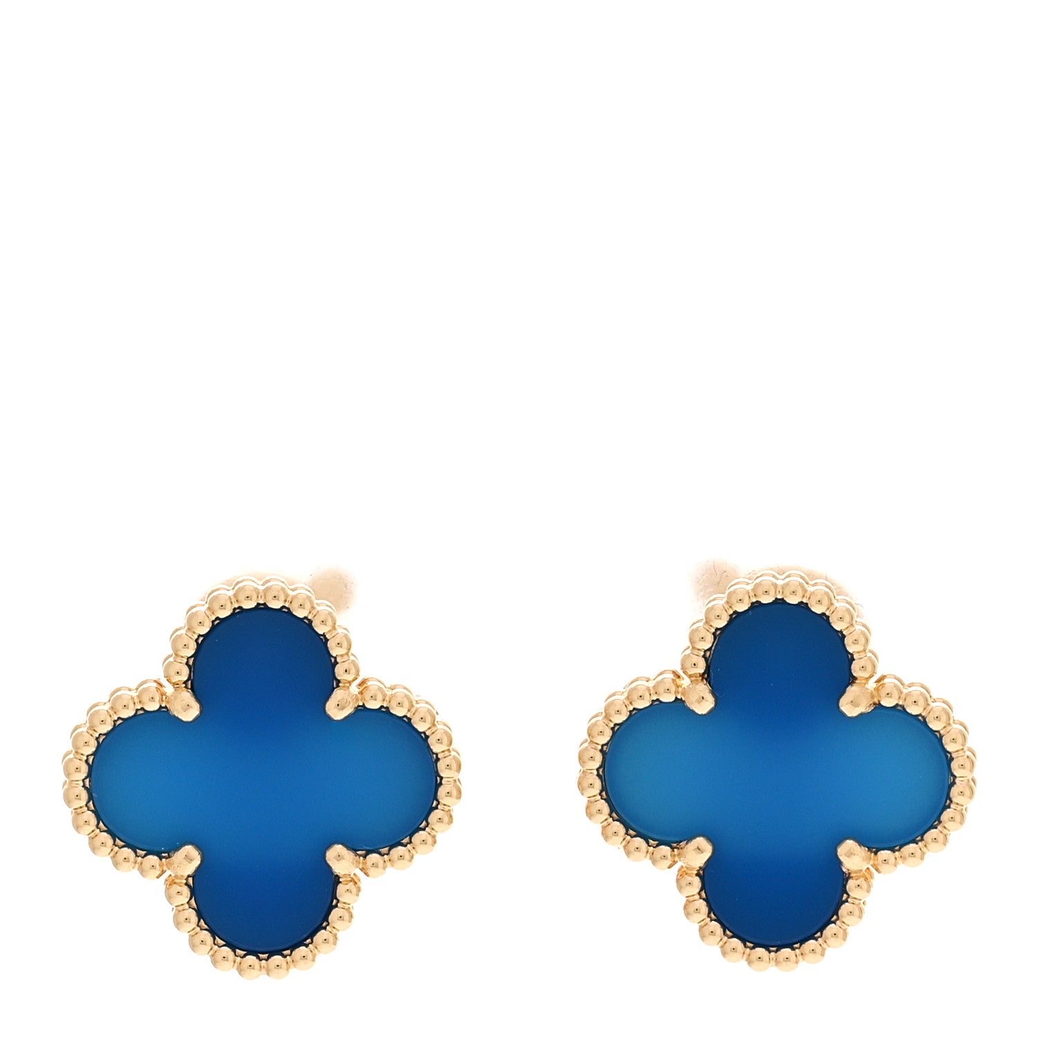 Van Cleef & Arpels 18K Yellow Gold Blue Agate Vintage Alhambra Earrings 1 of 5