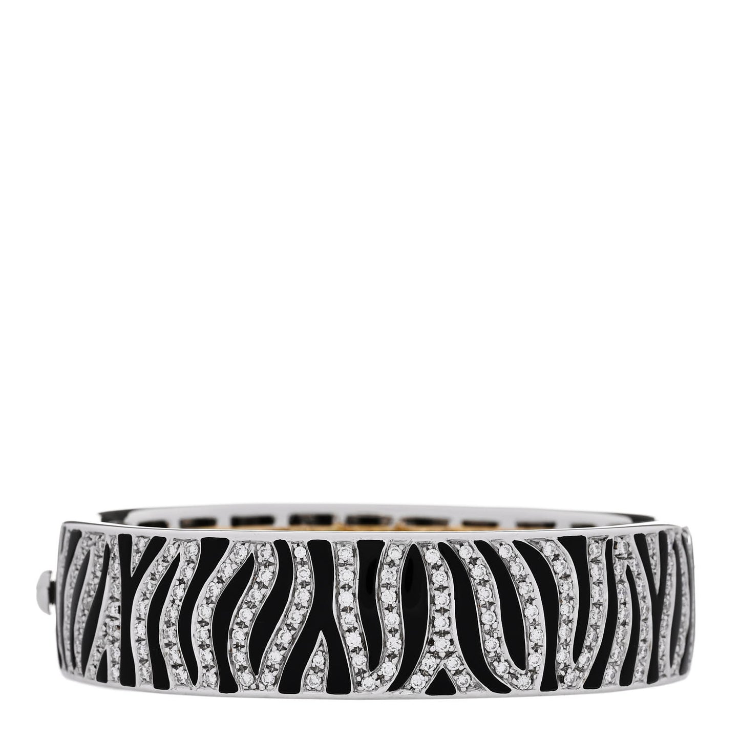 18K White Yellow Gold Diamond Enamel Animalier Zebra Bangle Bracelet