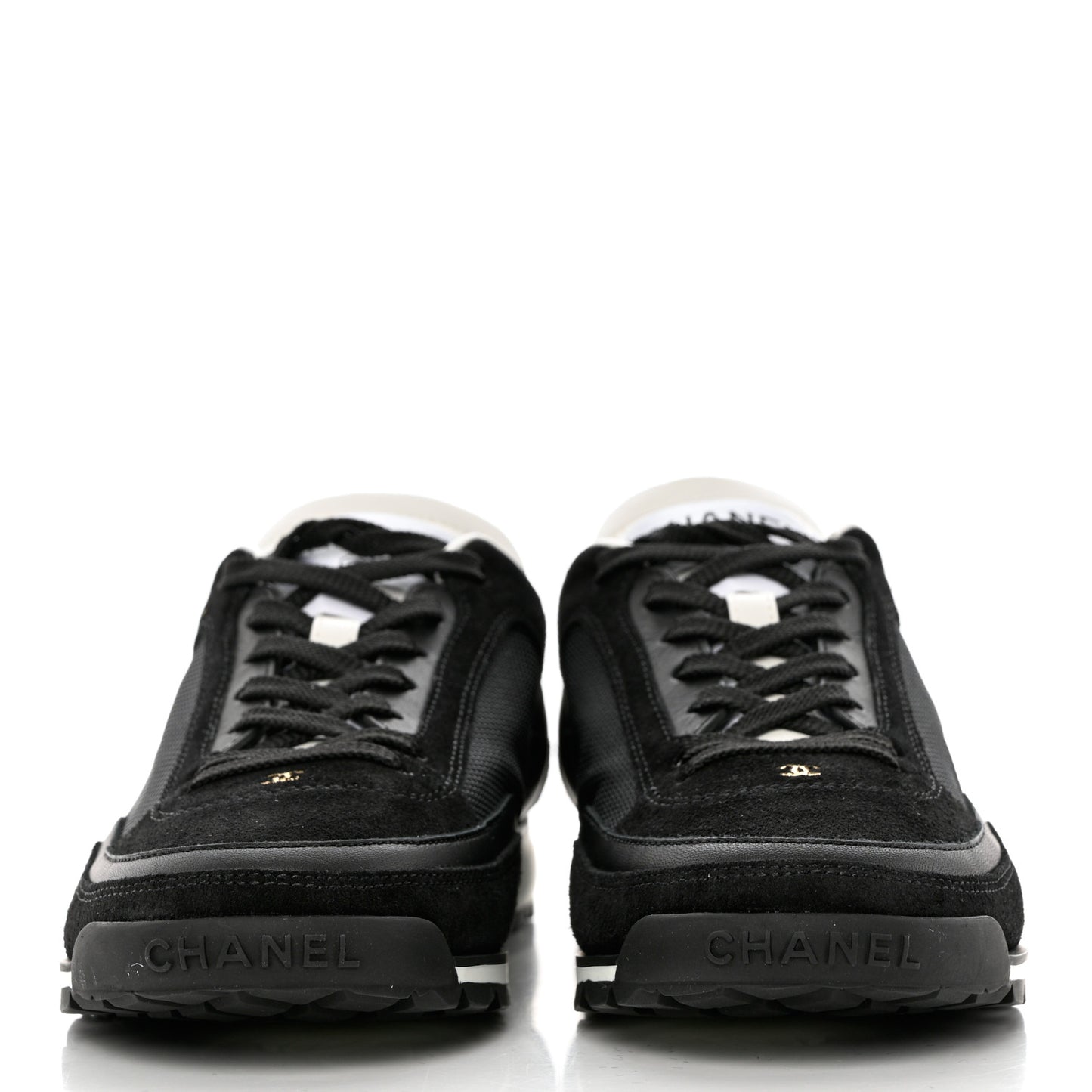 Suede Calfskin Fabric CC Sneakers 37 Black White