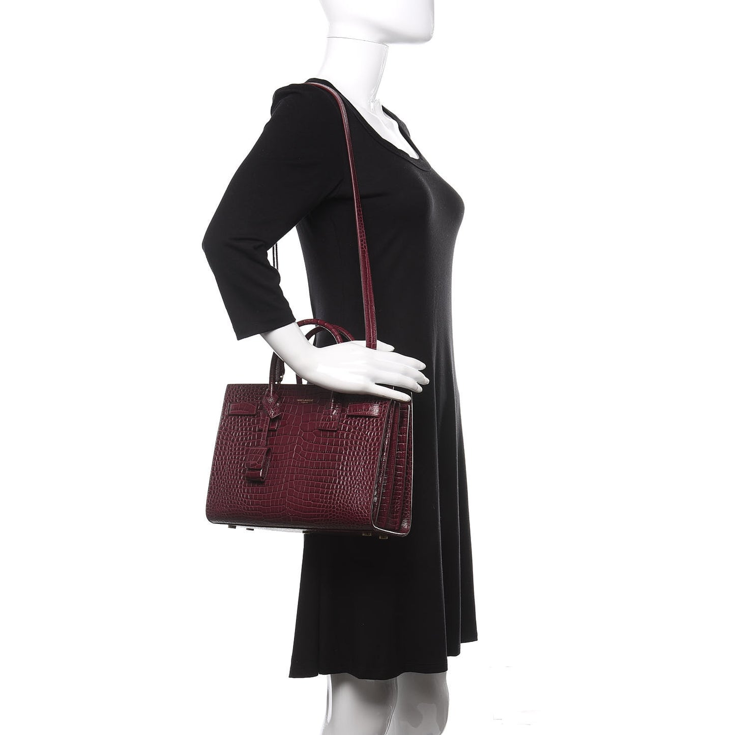 Calfskin Crocodile Embossed Baby Sac De Jour Bordeaux