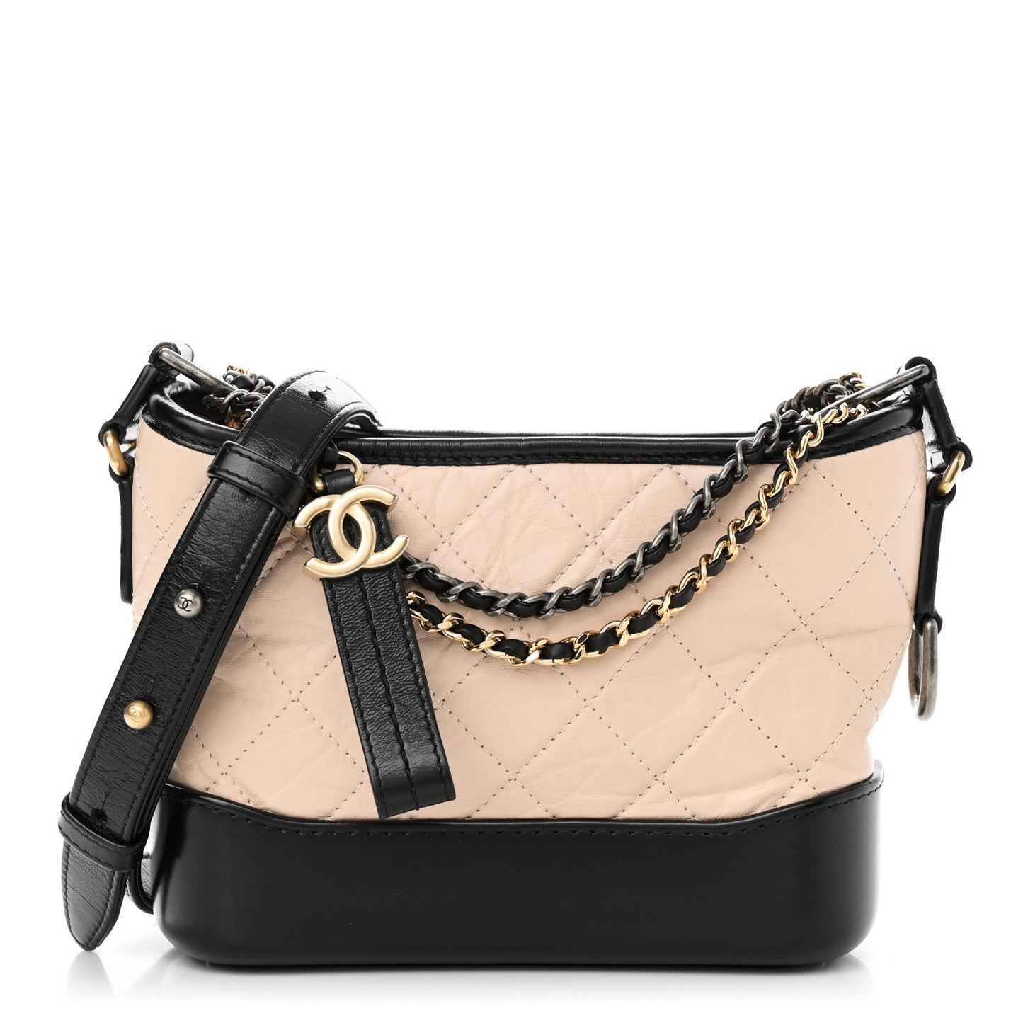 Aged Calfskin Quilted Small Gabrielle Hobo Beige Black