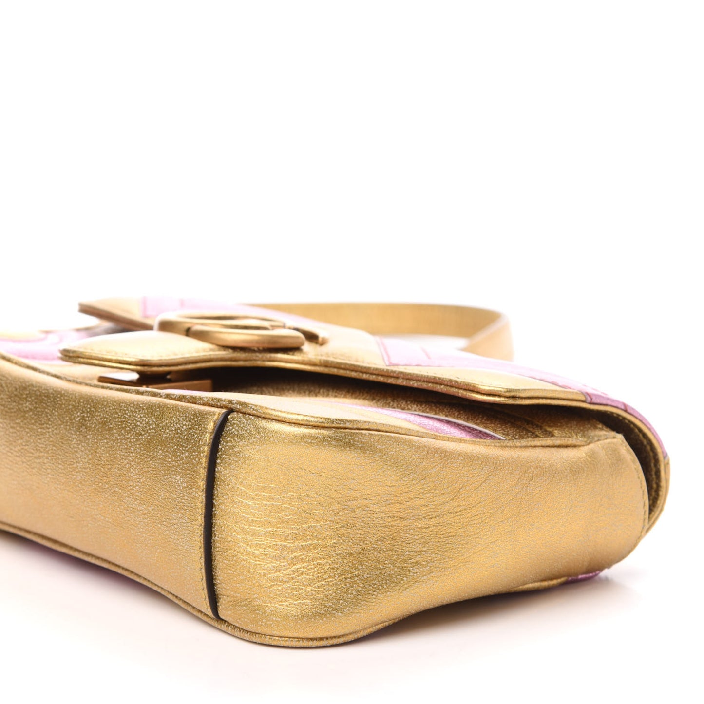 Metallic Calfskin Matelasse Mini GG Marmont Shoulder Bag Gold Pink